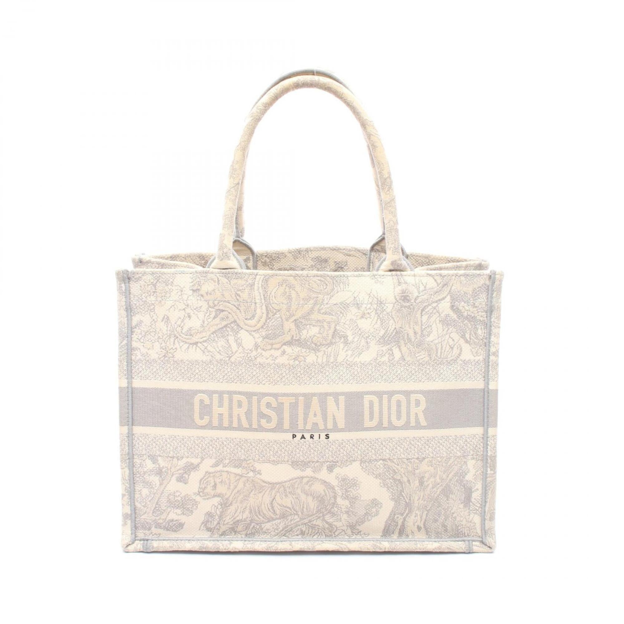 Christian Dior Gray Ivory Canvas Handbag Tote Bag (Pre-Owned)