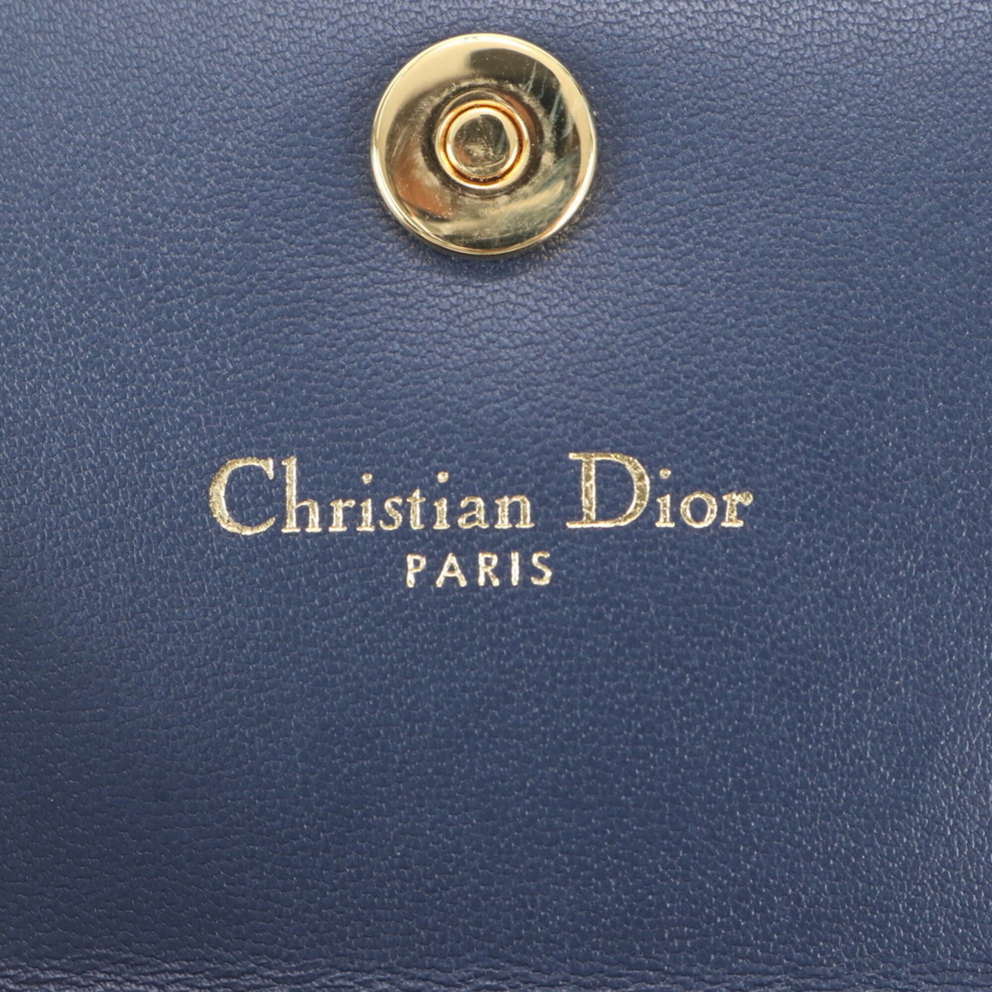 Christian Dior Navy White Leather Canvas Wallet (Tri-Fold) (Pre-Owned)