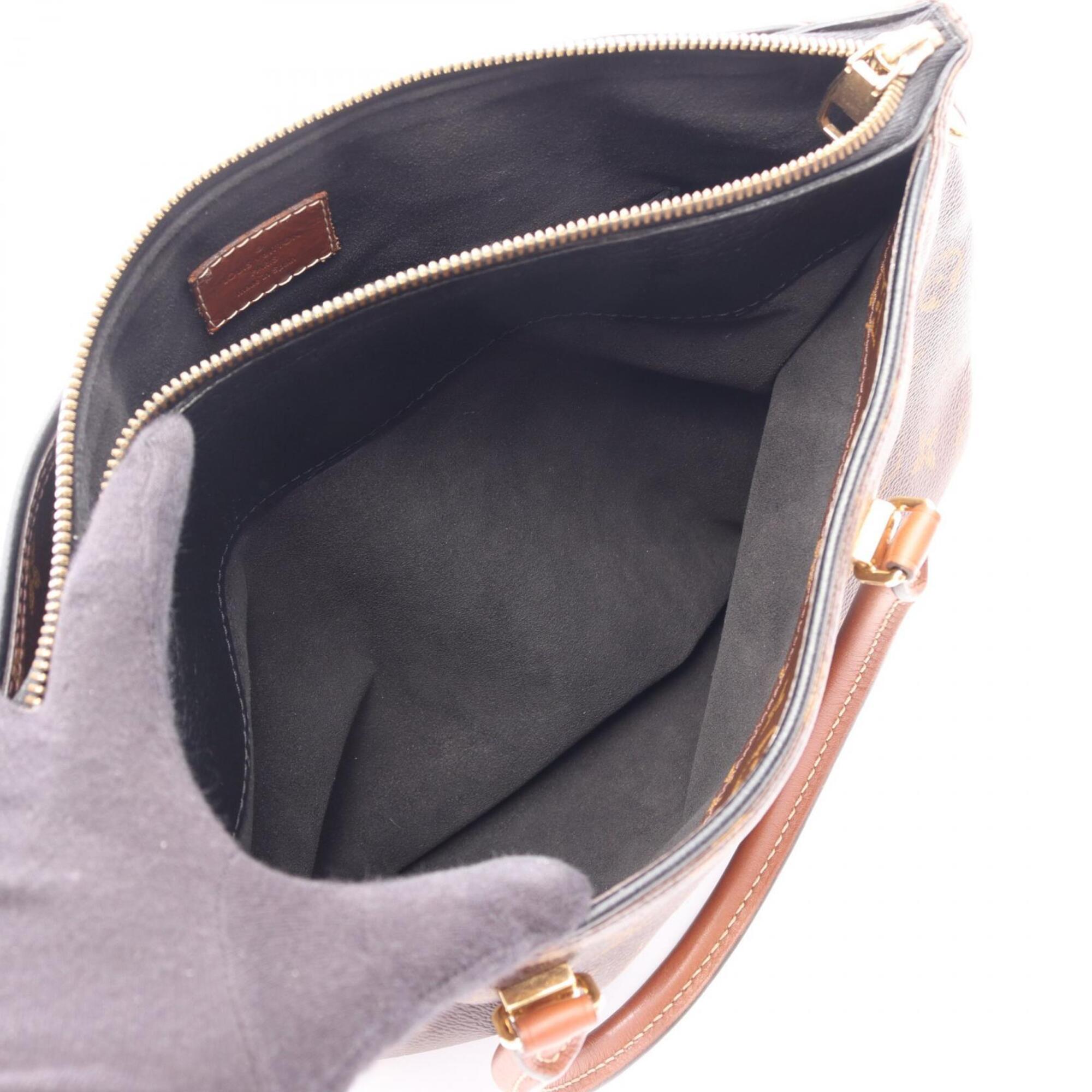 Louis Vuitton Black Brown Coated Canvas Leather Handbag (Pre-Owned)