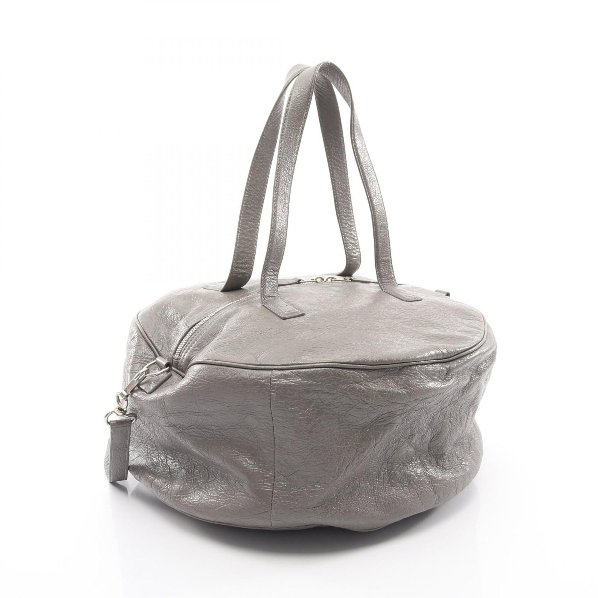 Balenciaga Gray Leather Boston Bag Handbag (Pre-Owned)