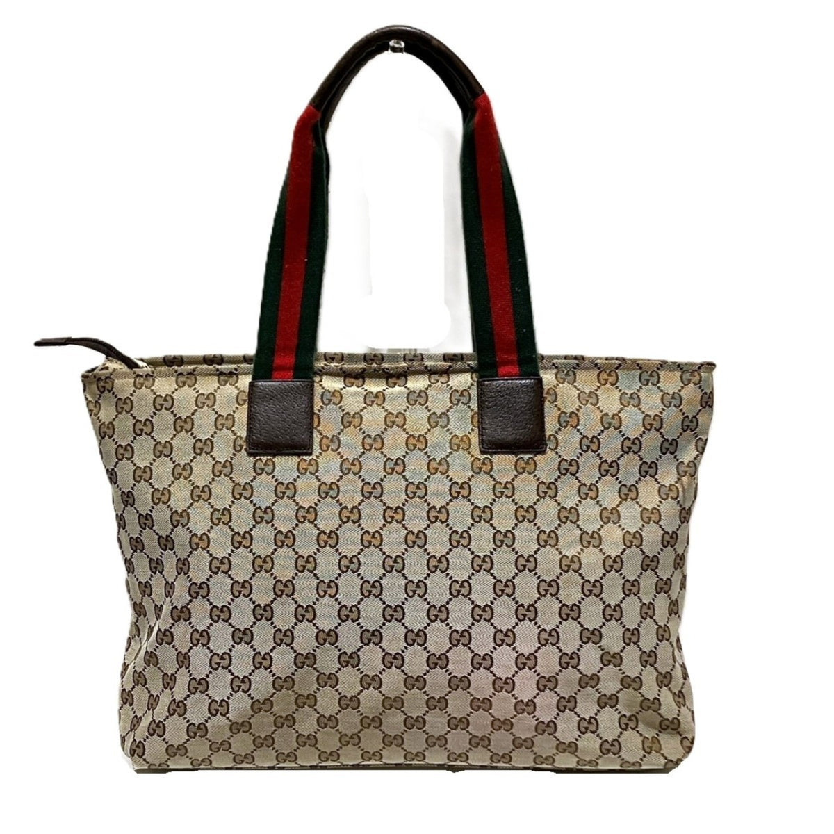 Gucci Sherry Line Beige Canvas Leather Tote Bag (Pre-Owned)