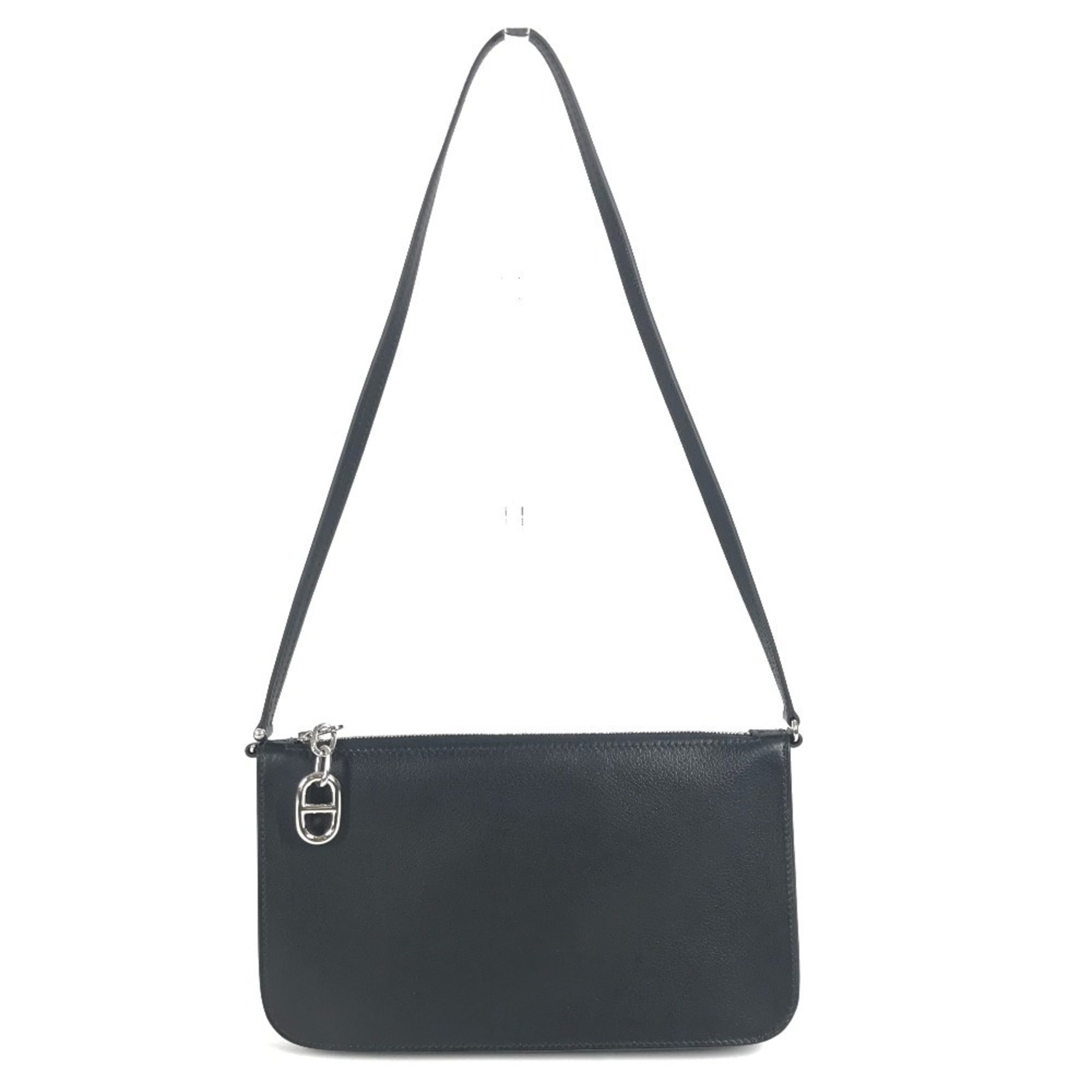 Hermes Black Leather Handbag Pouch Shoulder Bag (Pre-Owned)