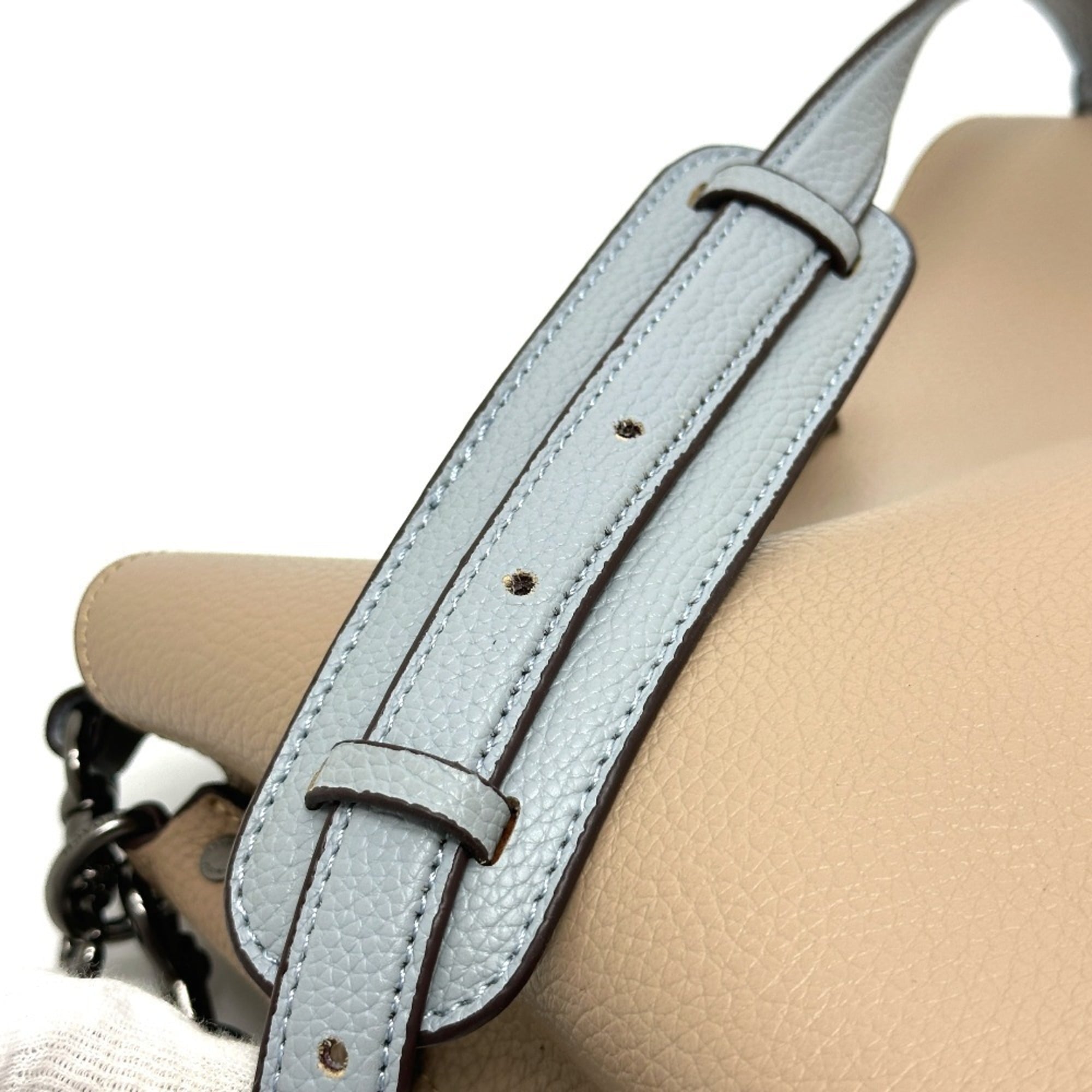 Coach Beige Blue Bordeaux Brown Leather Shoulder Bag (Pre-Owned)