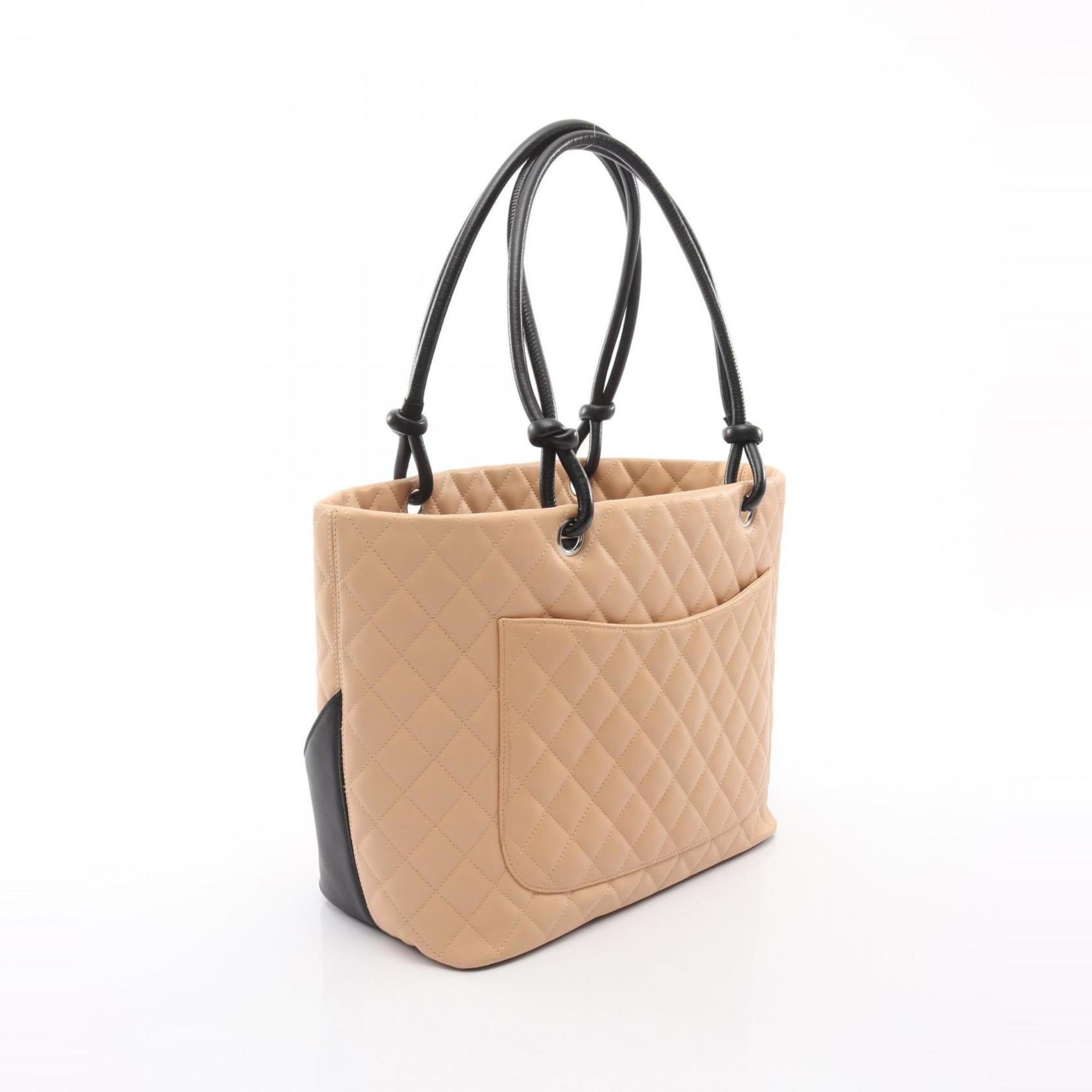 Chanel Beige Black Leather Handbag Tote Bag (Pre-Owned)