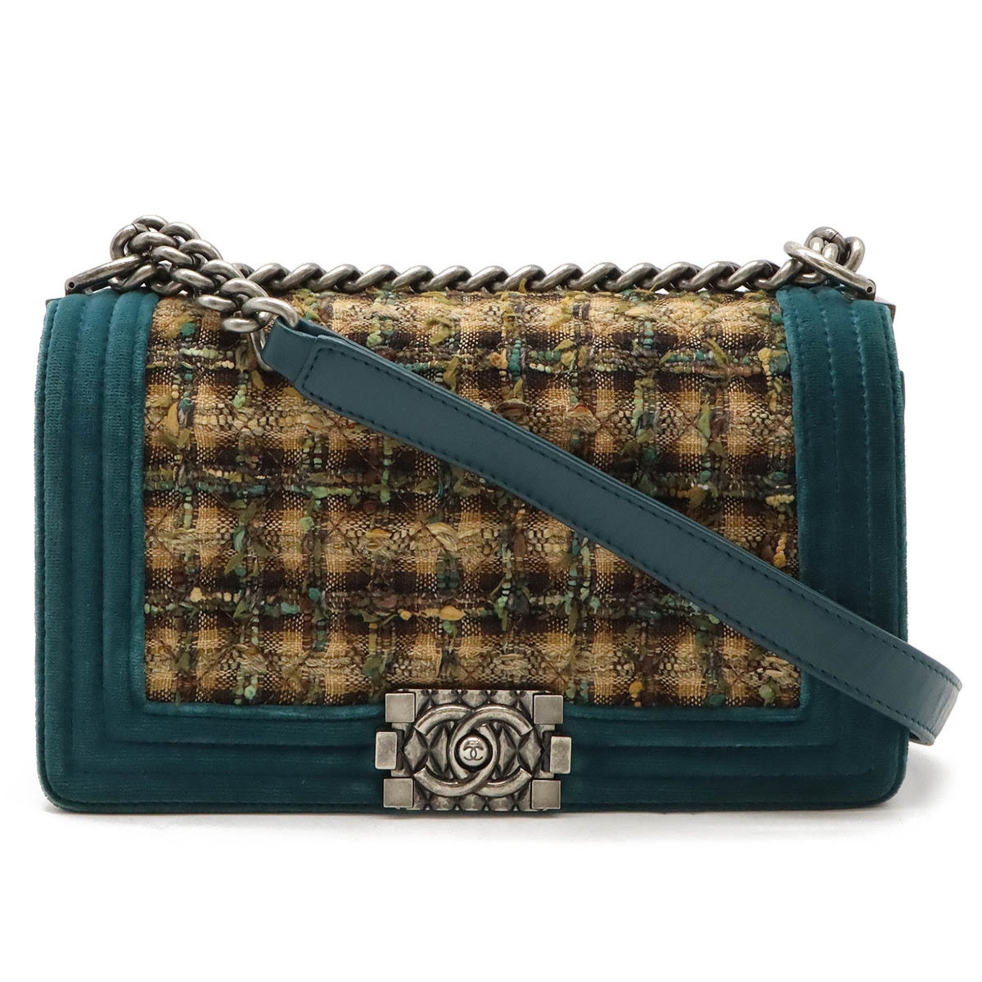 Chanel Green Multi-Color Tweed Leather Shoulder Bag (Pre-Owned)