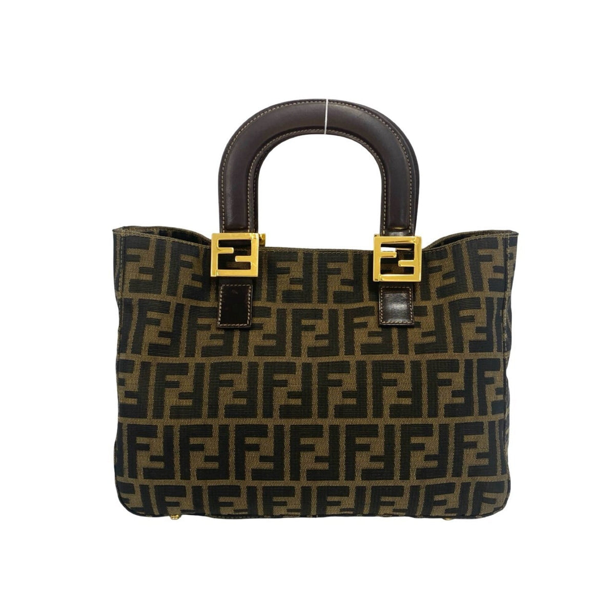 Fendi Black Brown Canvas Leather Handbag Tote Bag (Pre-Owned)