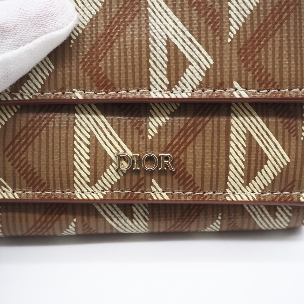 Christian Dior Brown Cream Coated Canvas Leather Wallet (Tri-Fold) (Pre-Owned)