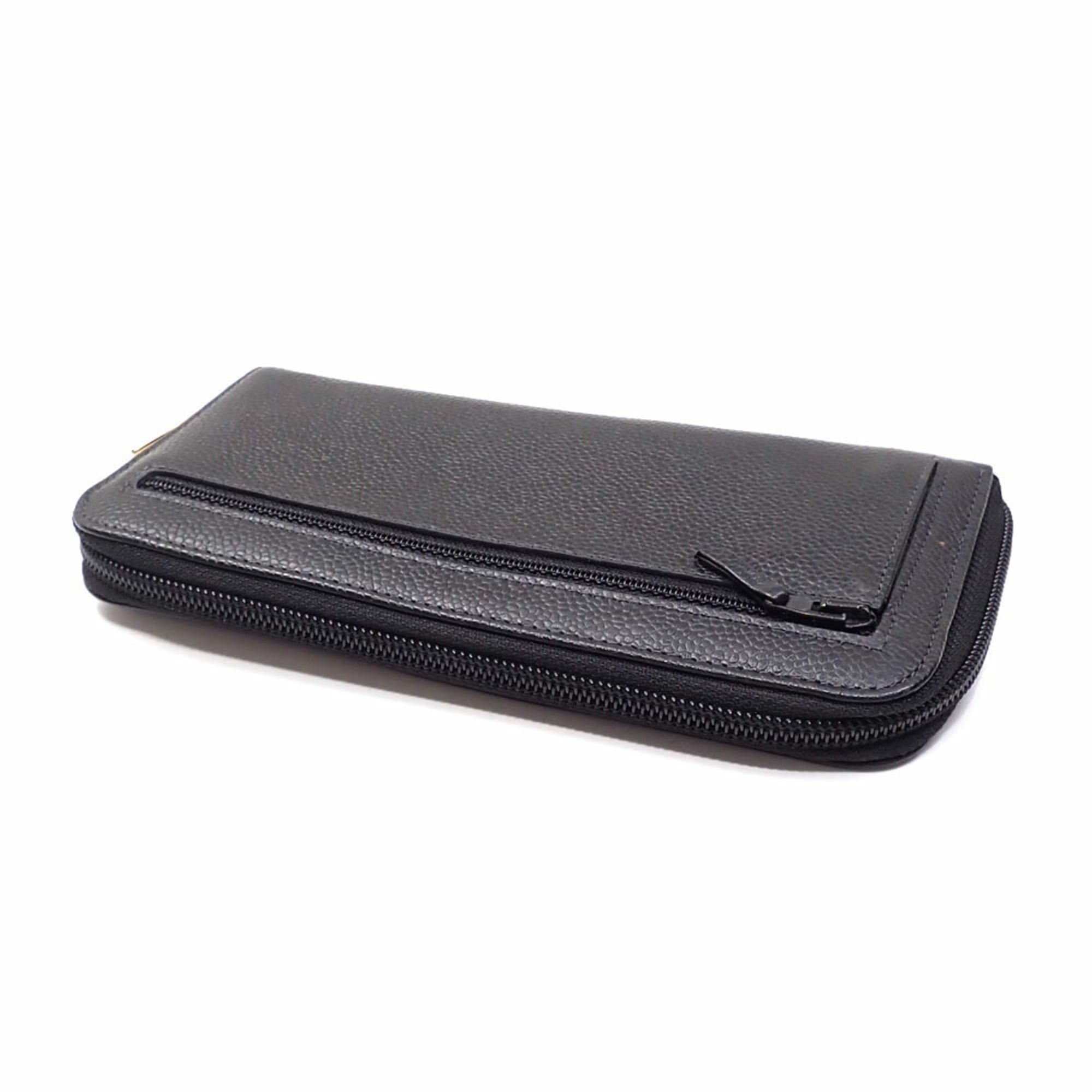 Chanel Black Leather Long Wallet (Bi-Fold) (Pre-Owned)