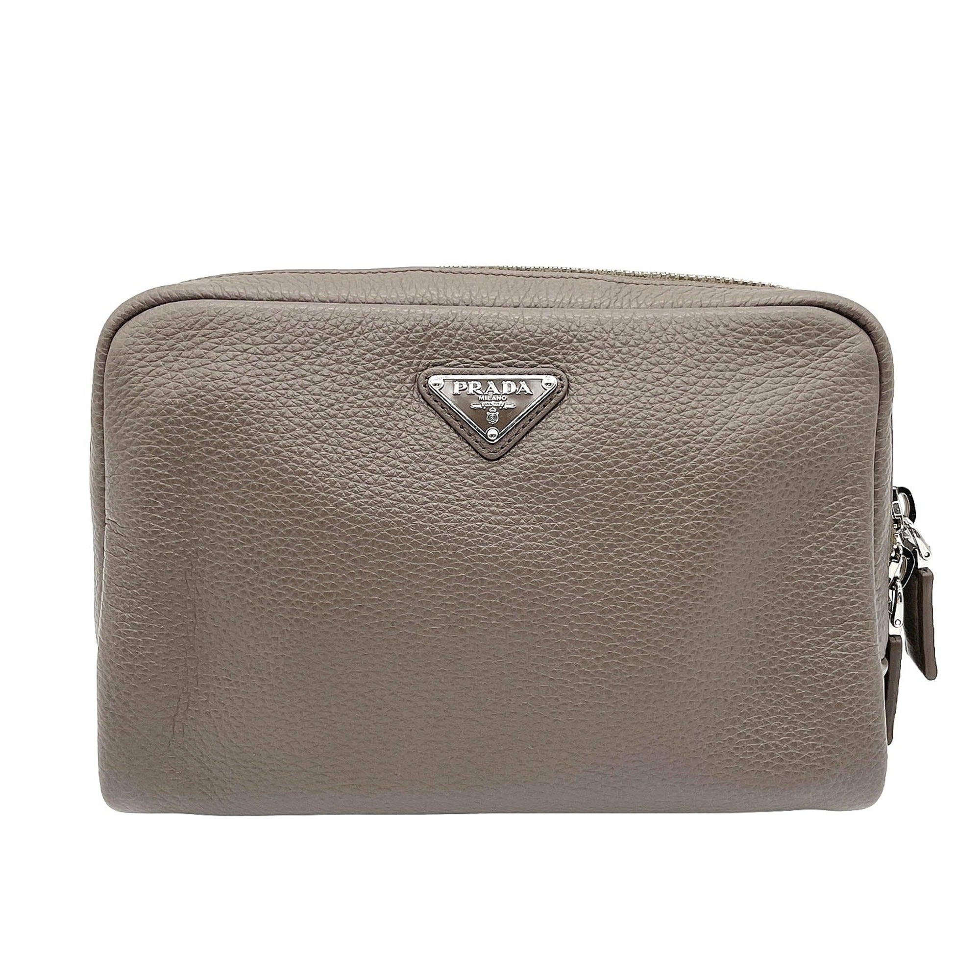 Prada Beige Leather Canvas Shoulder Bag Sling Bag (Pre-Owned)
