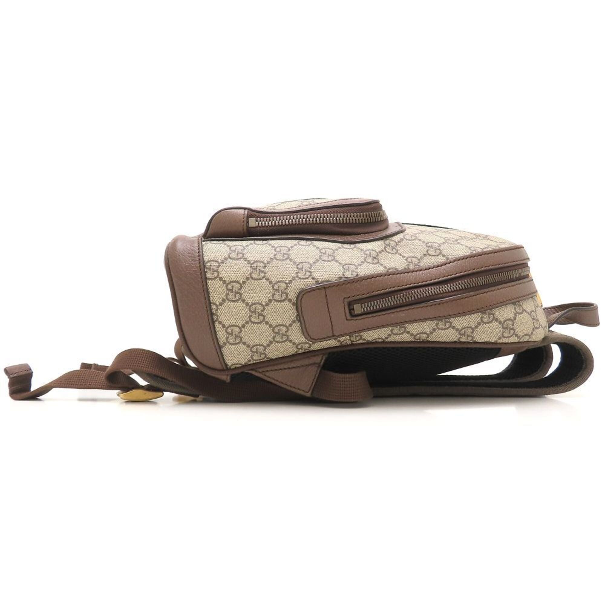 Gucci Beige Brown Gg Supreme Canvas Leather Backpack (Pre-Owned)