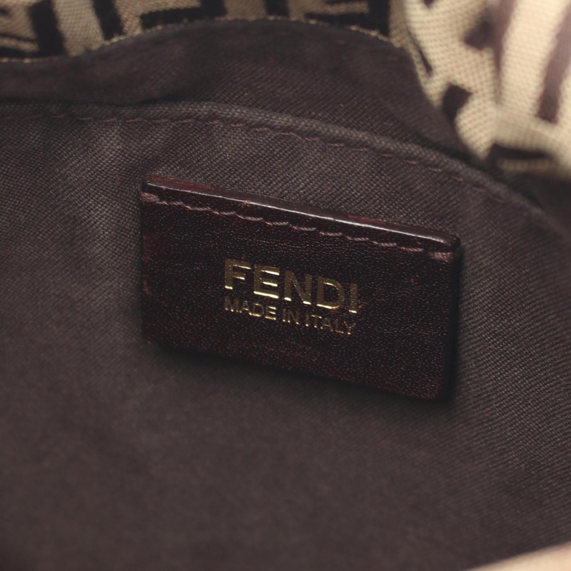 Fendi Beige Brown Canvas Leather Handbag Shoulder Bag (Pre-Owned)