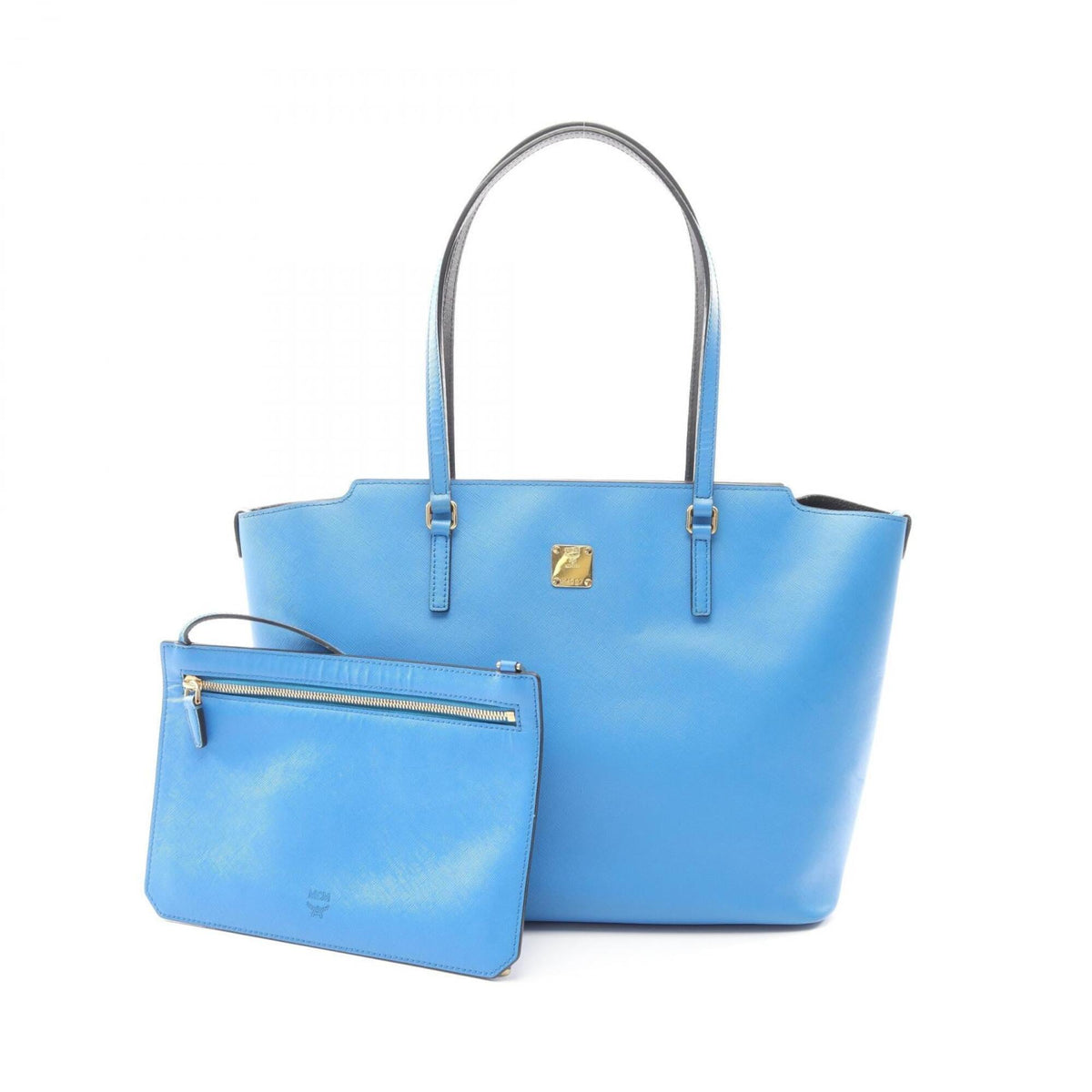 Mcm Blue Leather Handbag Pouch Tote Bag (Pre-Owned)