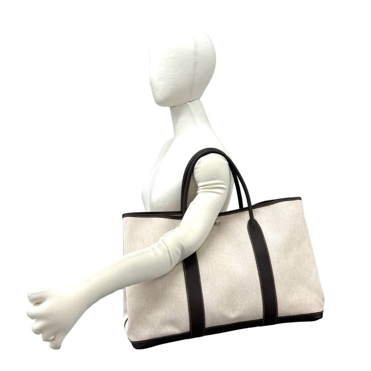 Hermes Brown Ivory Toile H Buffalo Leather Handbag Tote Bag (Pre-Owned)