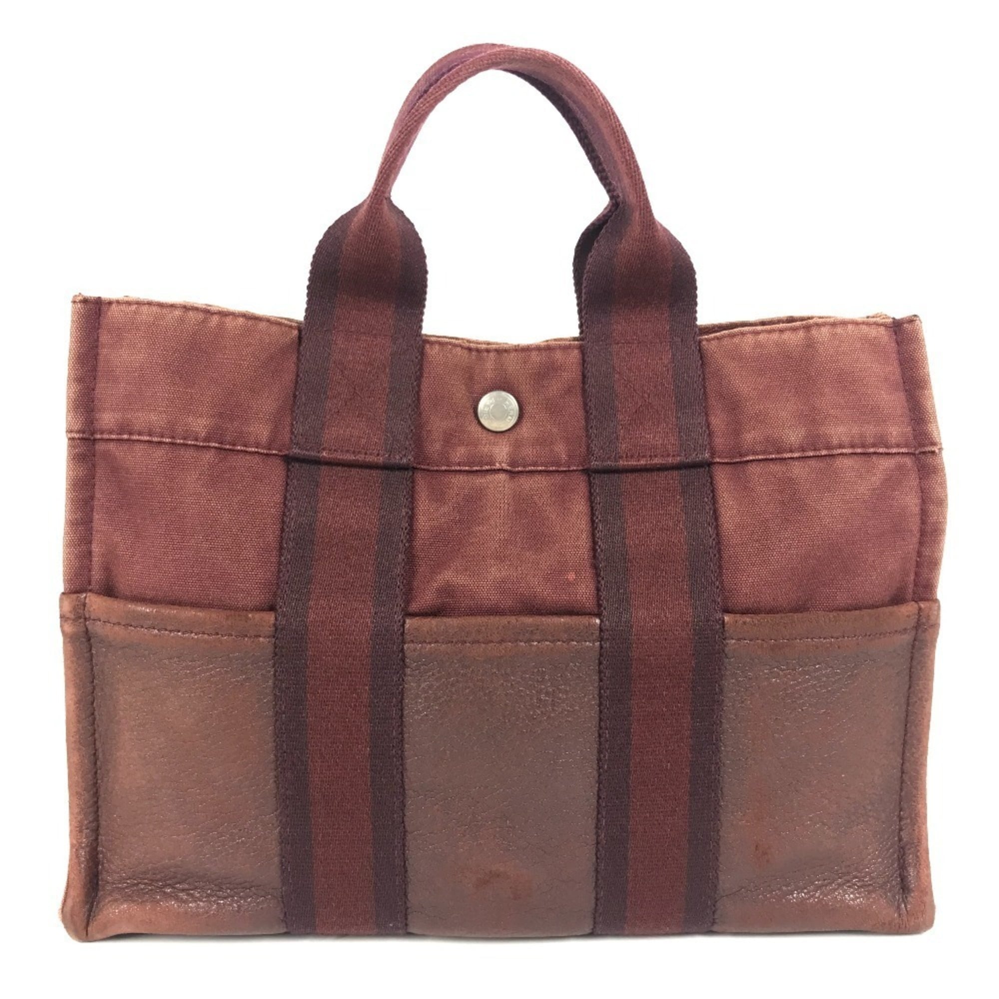 Hermes Red Color Wine Canvas Leather Handbag Tote Bag (Pre-Owned)
