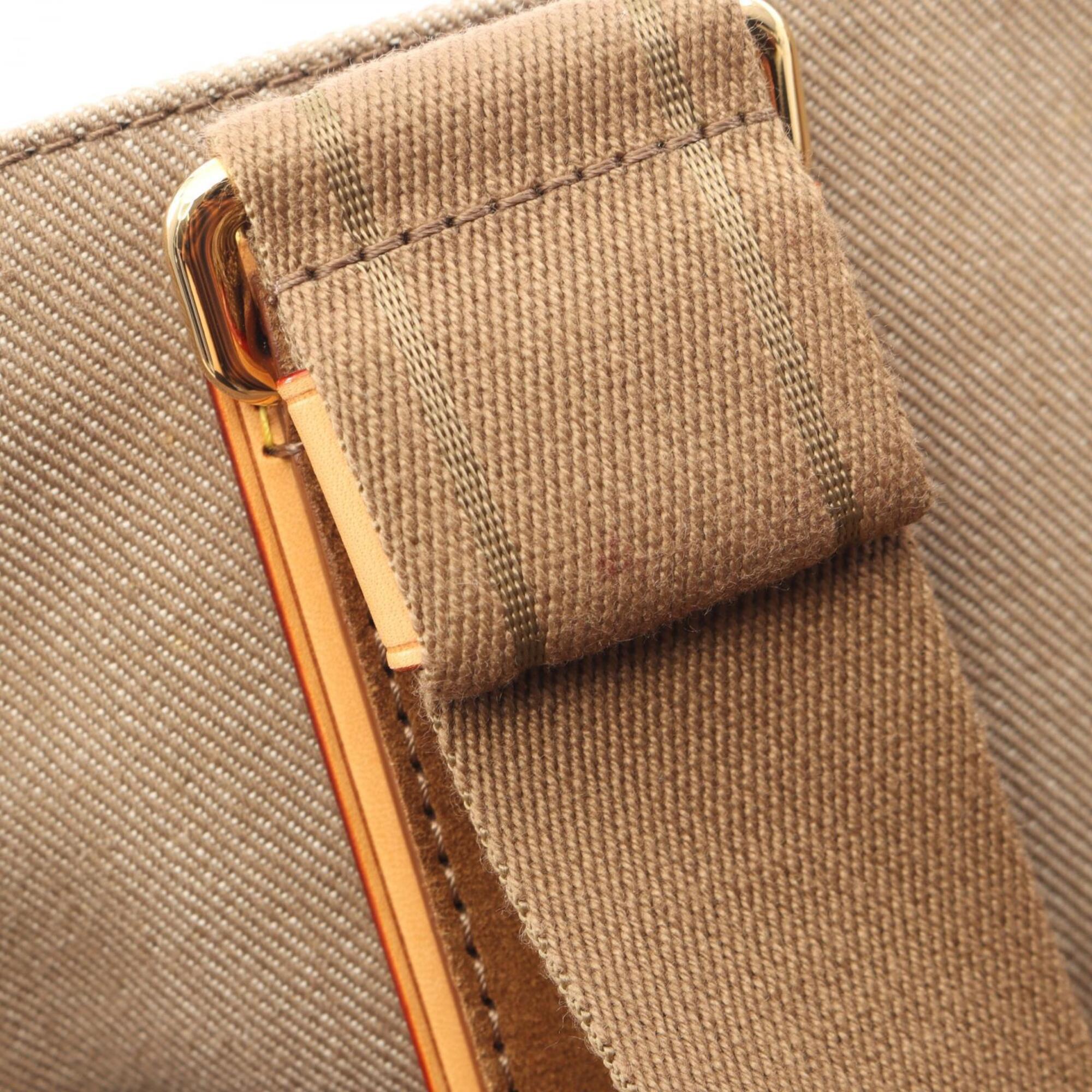 Louis Vuitton Beige Brown Canvas Suede Leather Handbag Tote Bag (Pre-Owned)