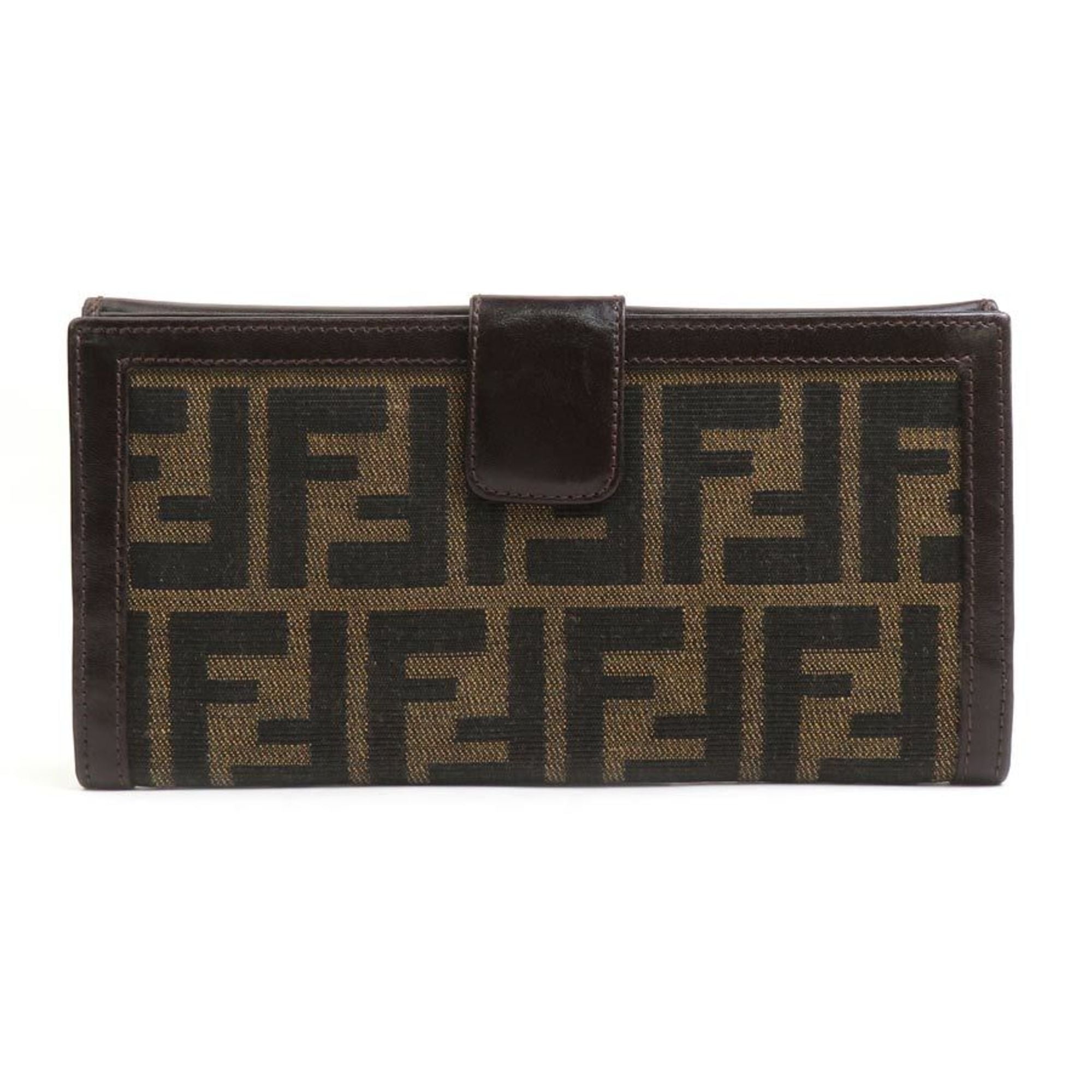 Fendi Brown Canvas Leather Long Wallet (Bi-Fold) (Pre-Owned)