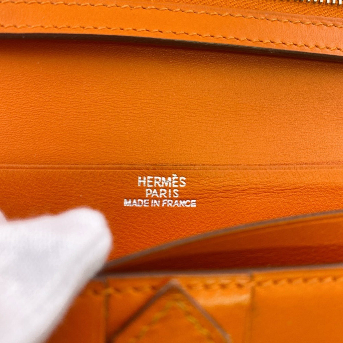 Hermes Orange Box Calf Leather Long Wallet (Bi-Fold) (Pre-Owned)