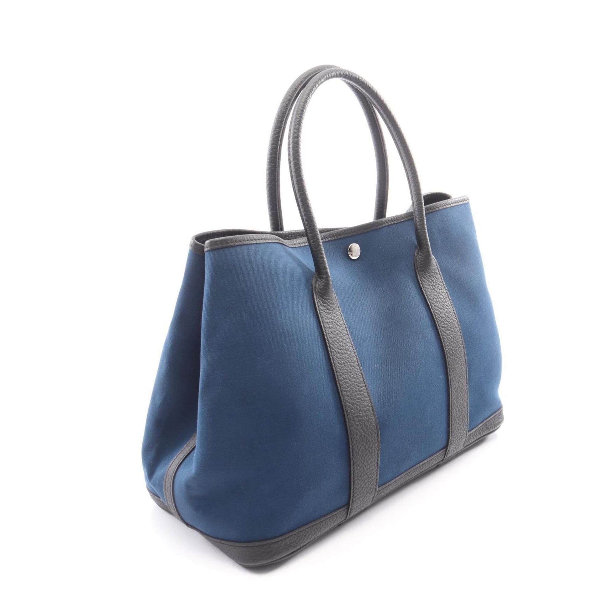Hermes Black Blue Toile Officier Handbag Tote Bag (Pre-Owned)