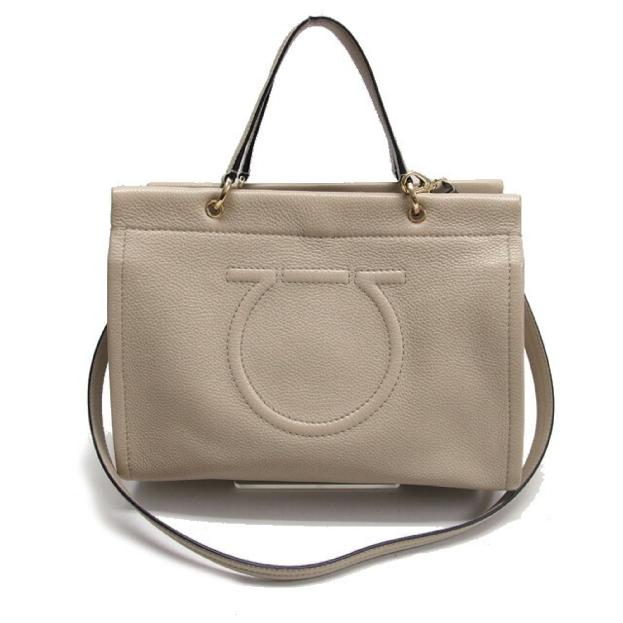 Salvatore Ferragamo Light Beige Leather Handbag Shoulder Bag Tote Bag (Pre-Owned)