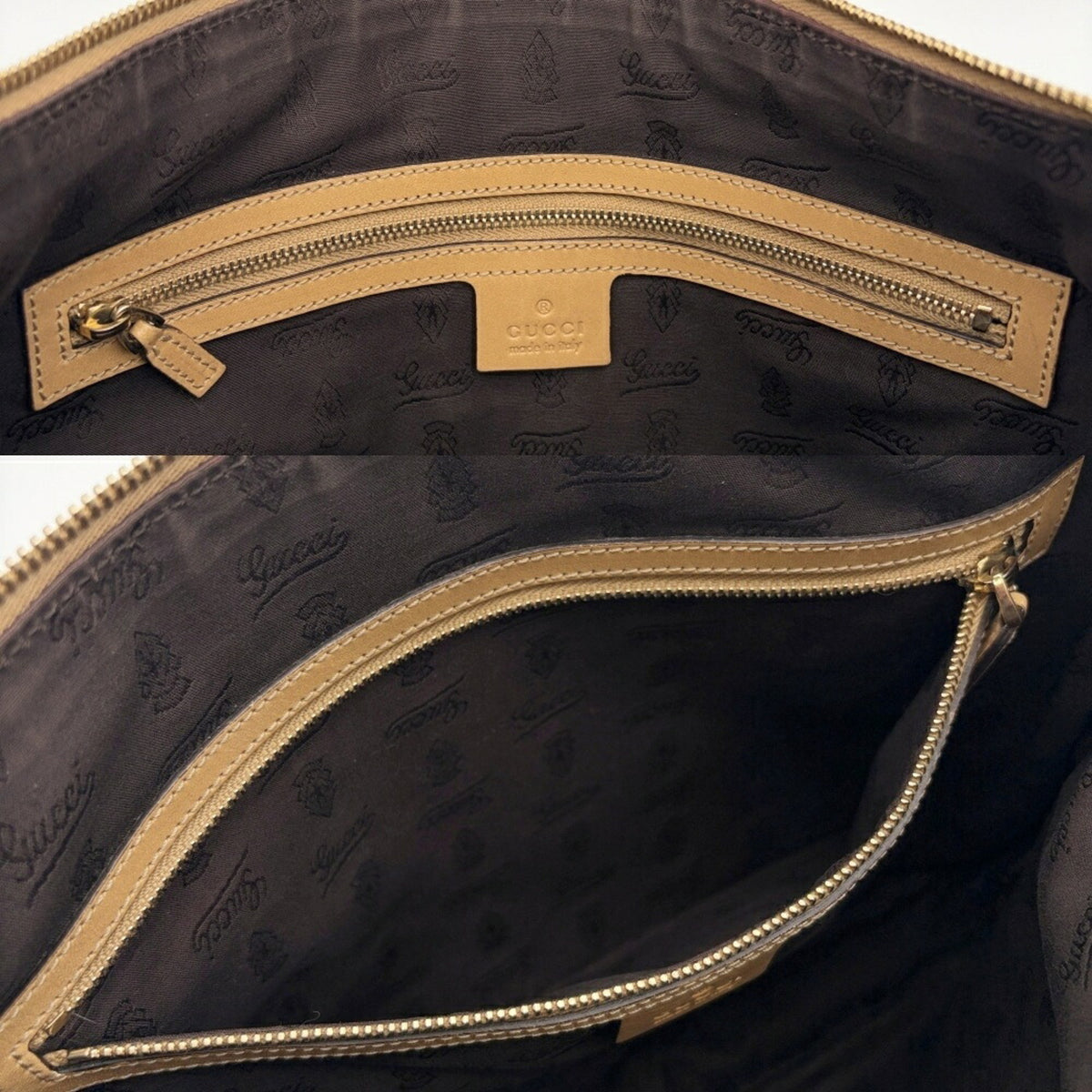 Gucci Beige Brown Canvas Leather Shoulder Bag (Pre-Owned)