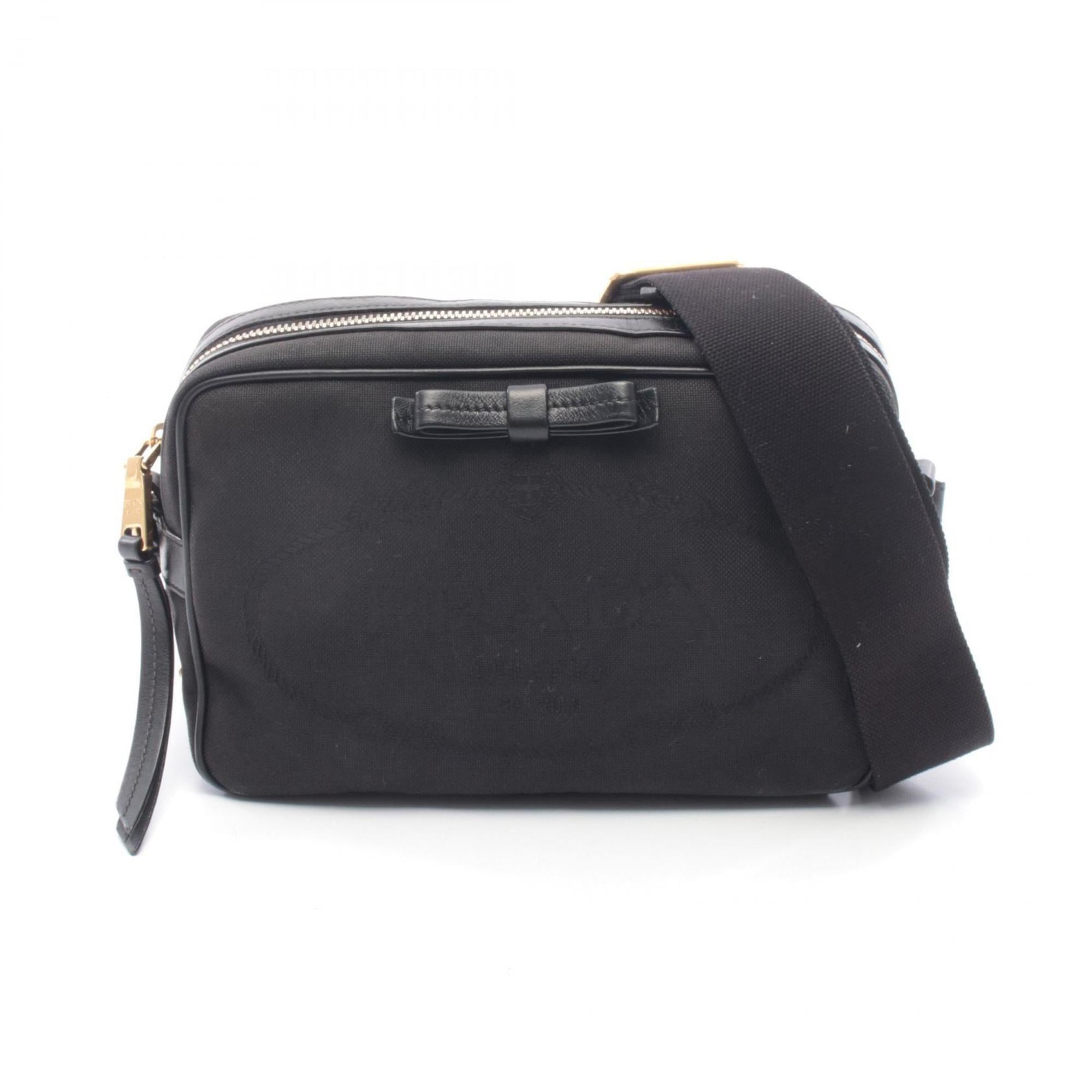 Prada Black Canvas Leather Handbag Shoulder Bag (Pre-Owned)