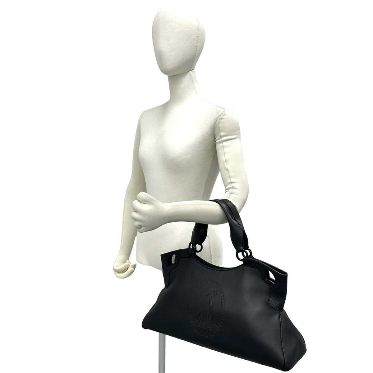 Cartier Black Leather Boston Bag Handbag Tote Bag (Pre-Owned)