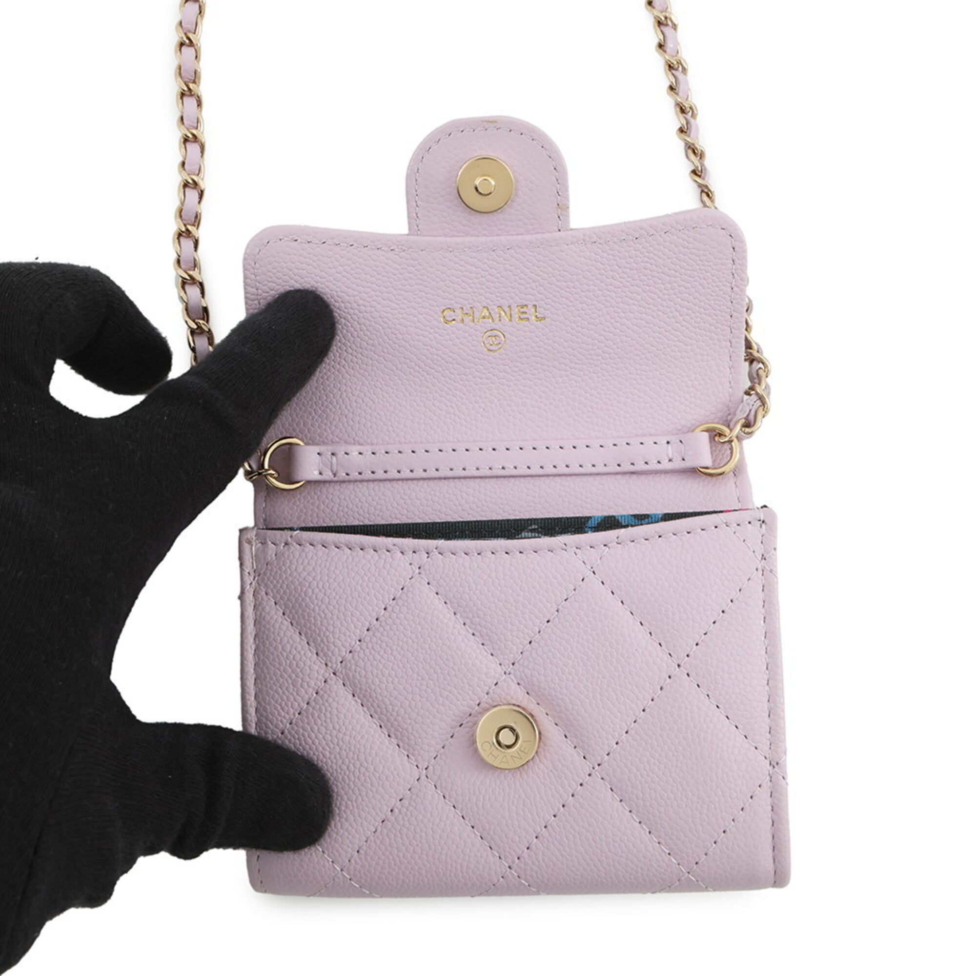 Chanel Light Pink Grained Calfskin Chain/Shoulder Wallet (Pre-Owned)