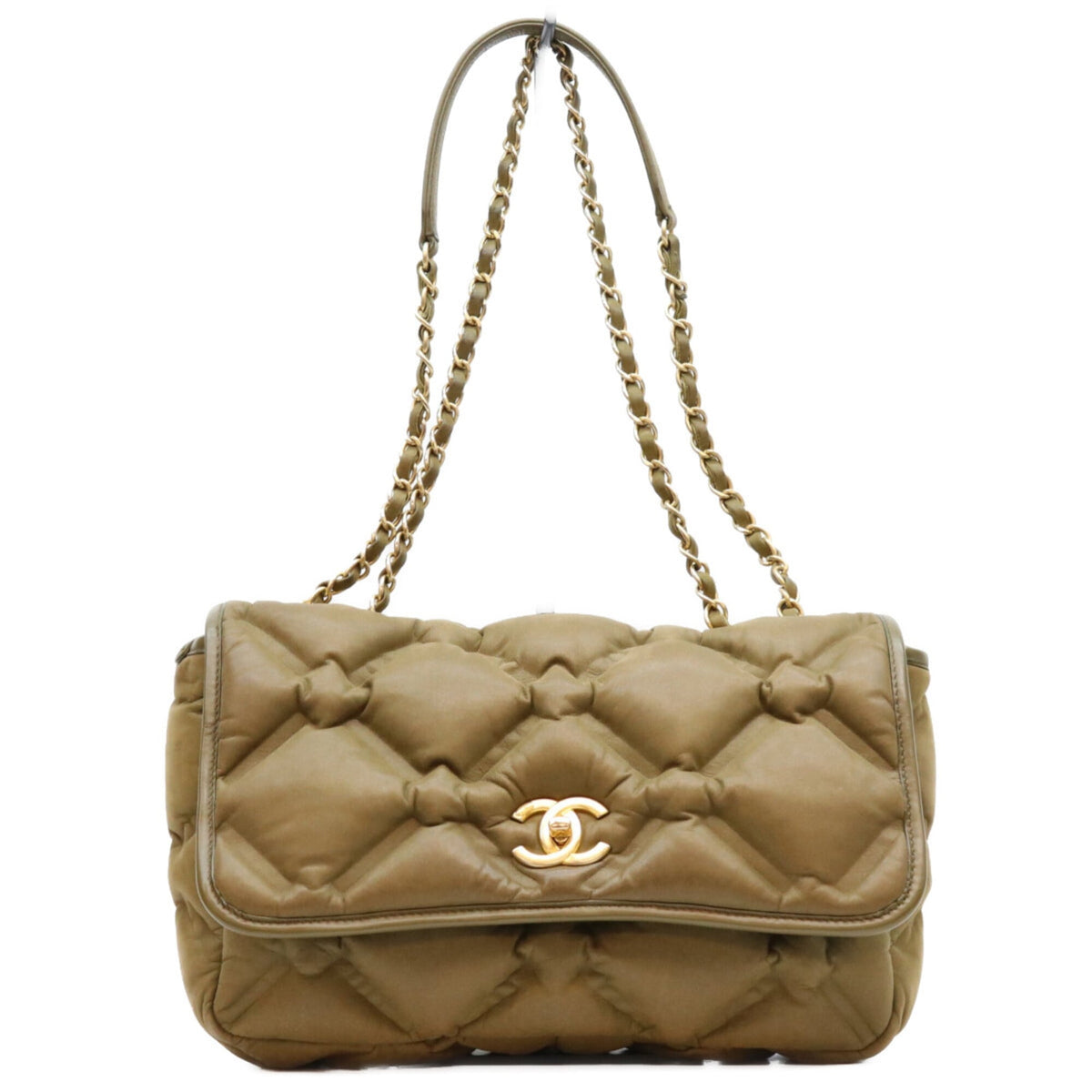 Chanel Khaki Leather Shoulder Bag (Pre-Owned)