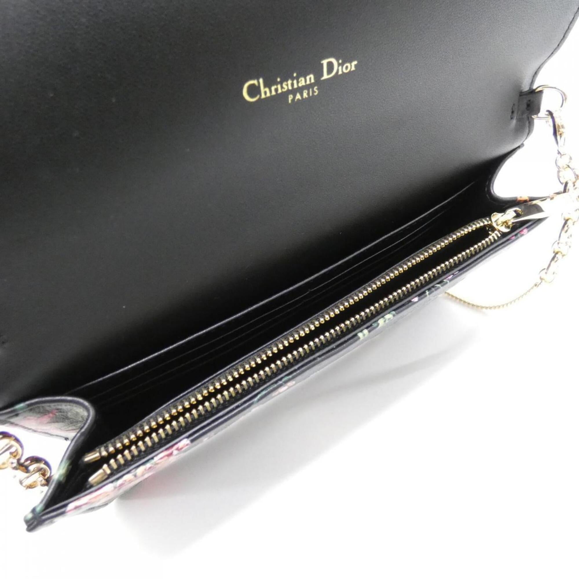 Christian Dior Black Multi-Color Leather Chain/Shoulder Wallet (Pre-Owned)