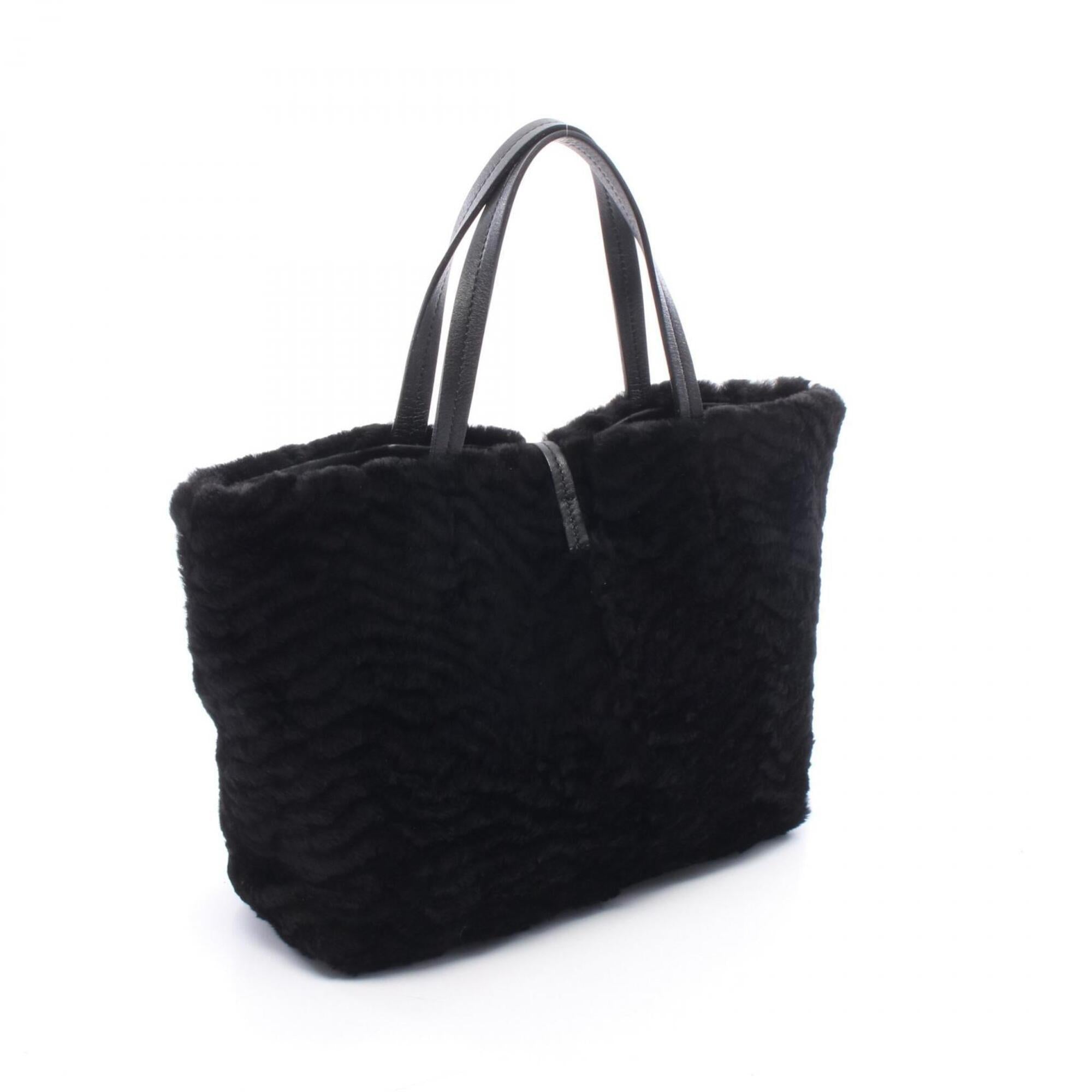Salvatore Ferragamo Black Leather Fur Handbag Tote Bag (Pre-Owned)