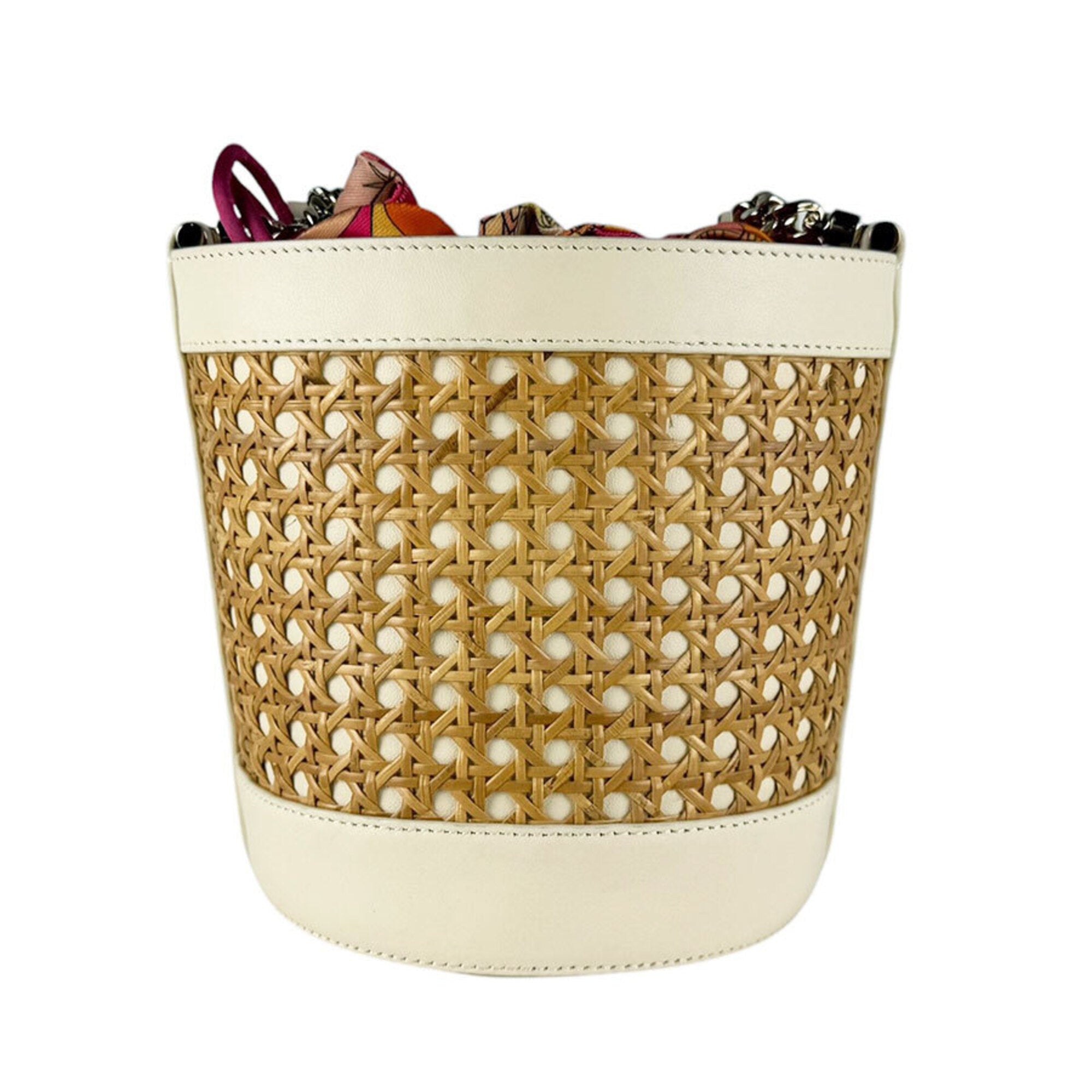 Bvlgari Ivory Orange Pink Straw Leather Shoulder Bag (Pre-Owned)