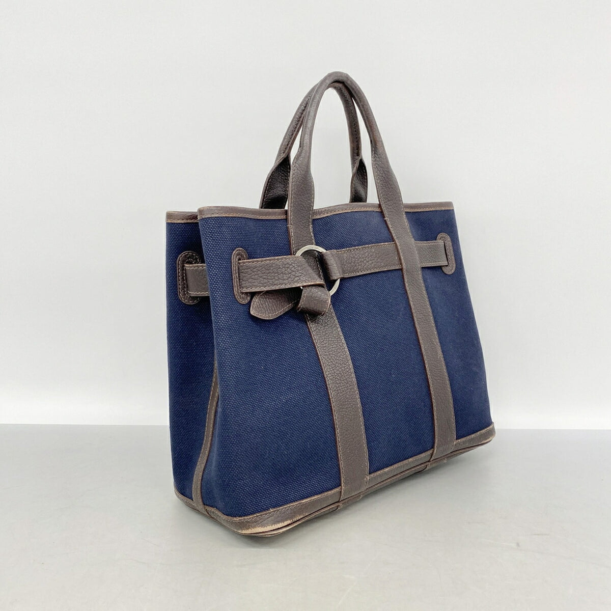 Hermes Brown Navy Toile H Tote Bag (Pre-Owned)