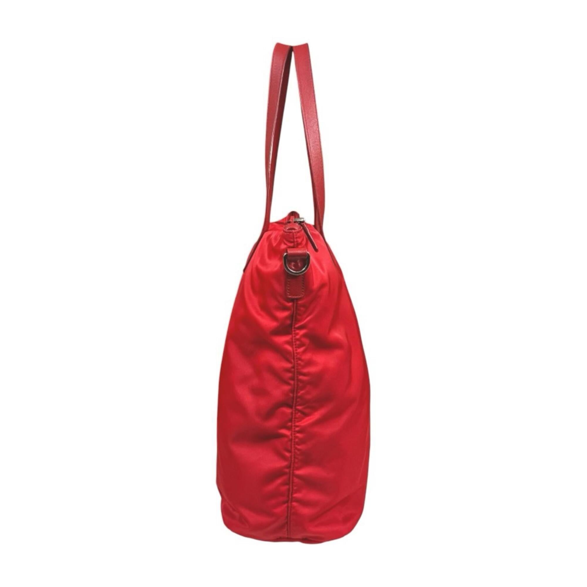 Prada Red Color Nylon Handbag Tote Bag (Pre-Owned)