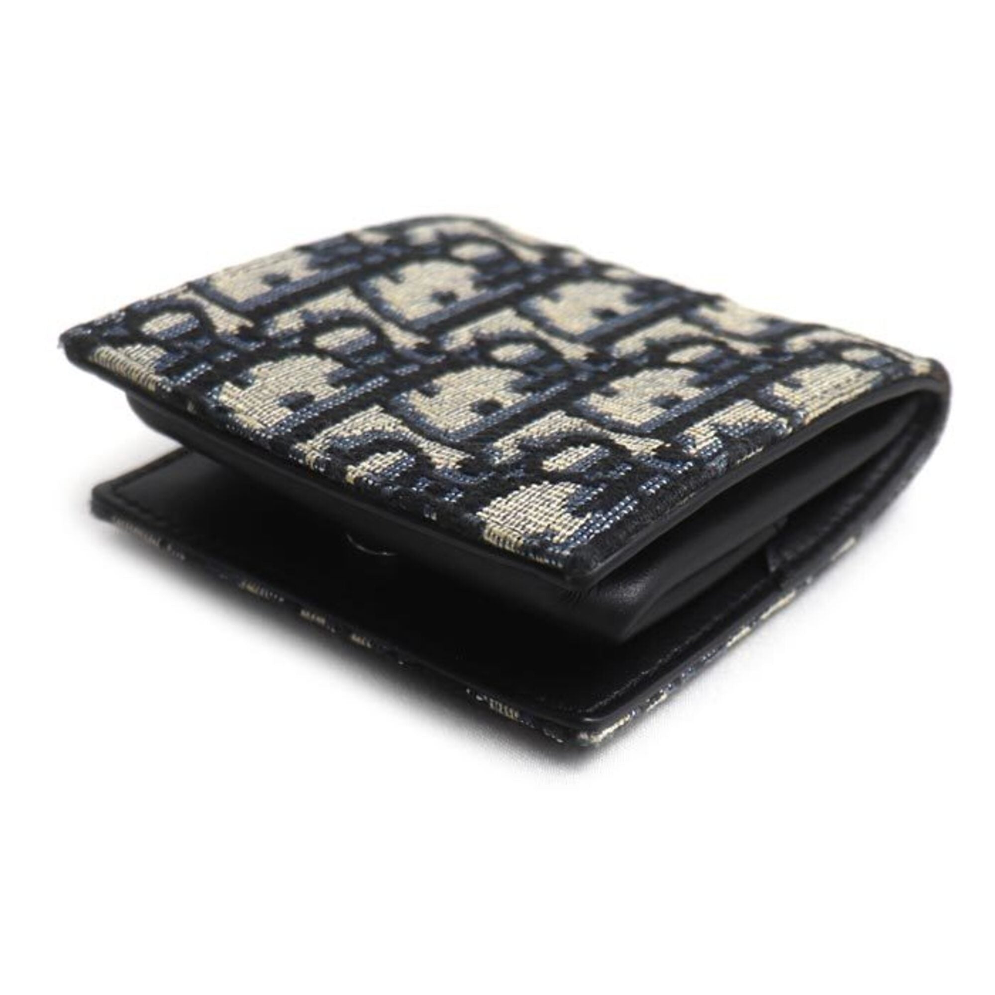 Christian Dior Beige Navy Jacquard Coin Purse/Coin Case (Pre-Owned)
