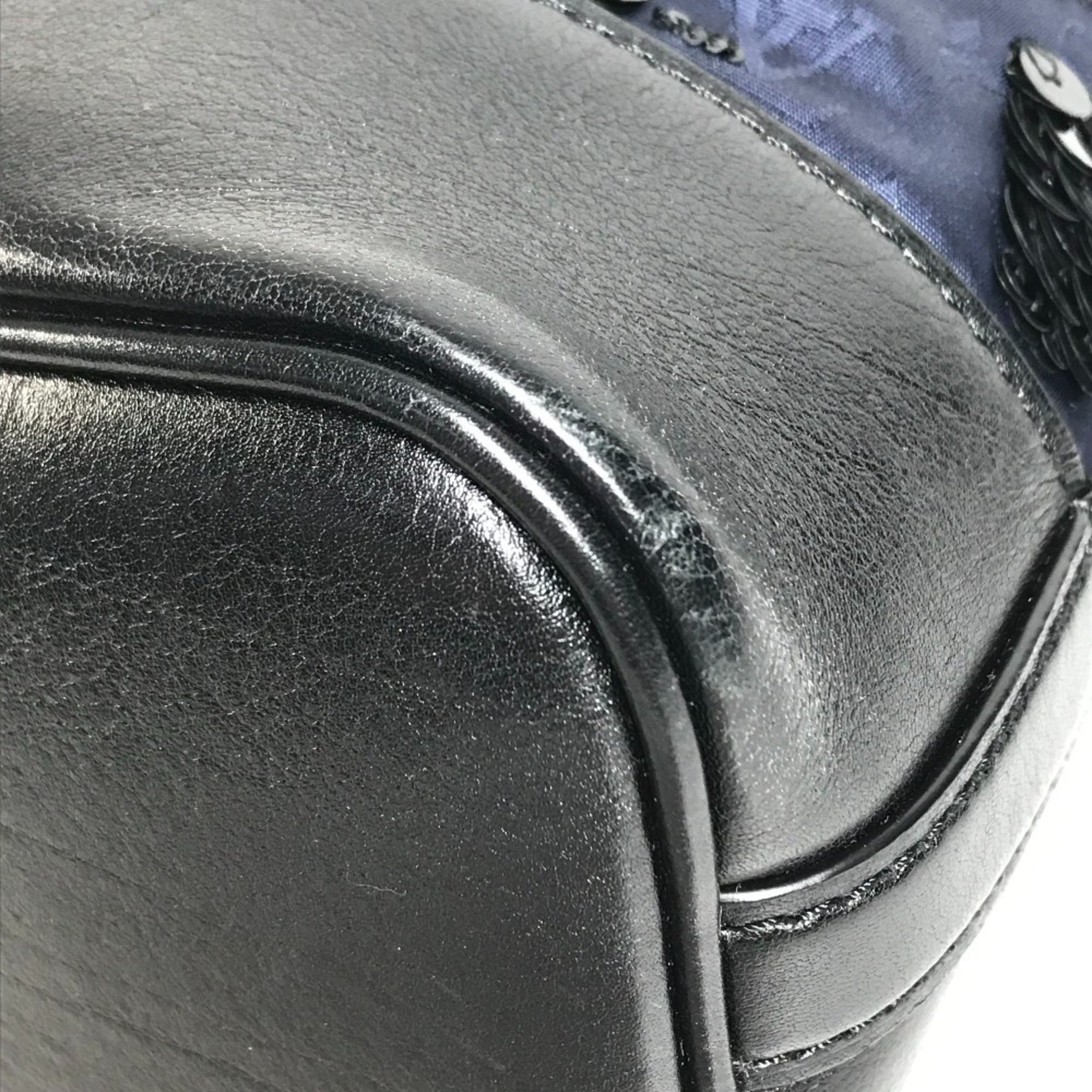 Louis Vuitton Black Monogram Navy Spangles Satin Leather Handbag Pouch Shoulder Bag (Pre-Owned)