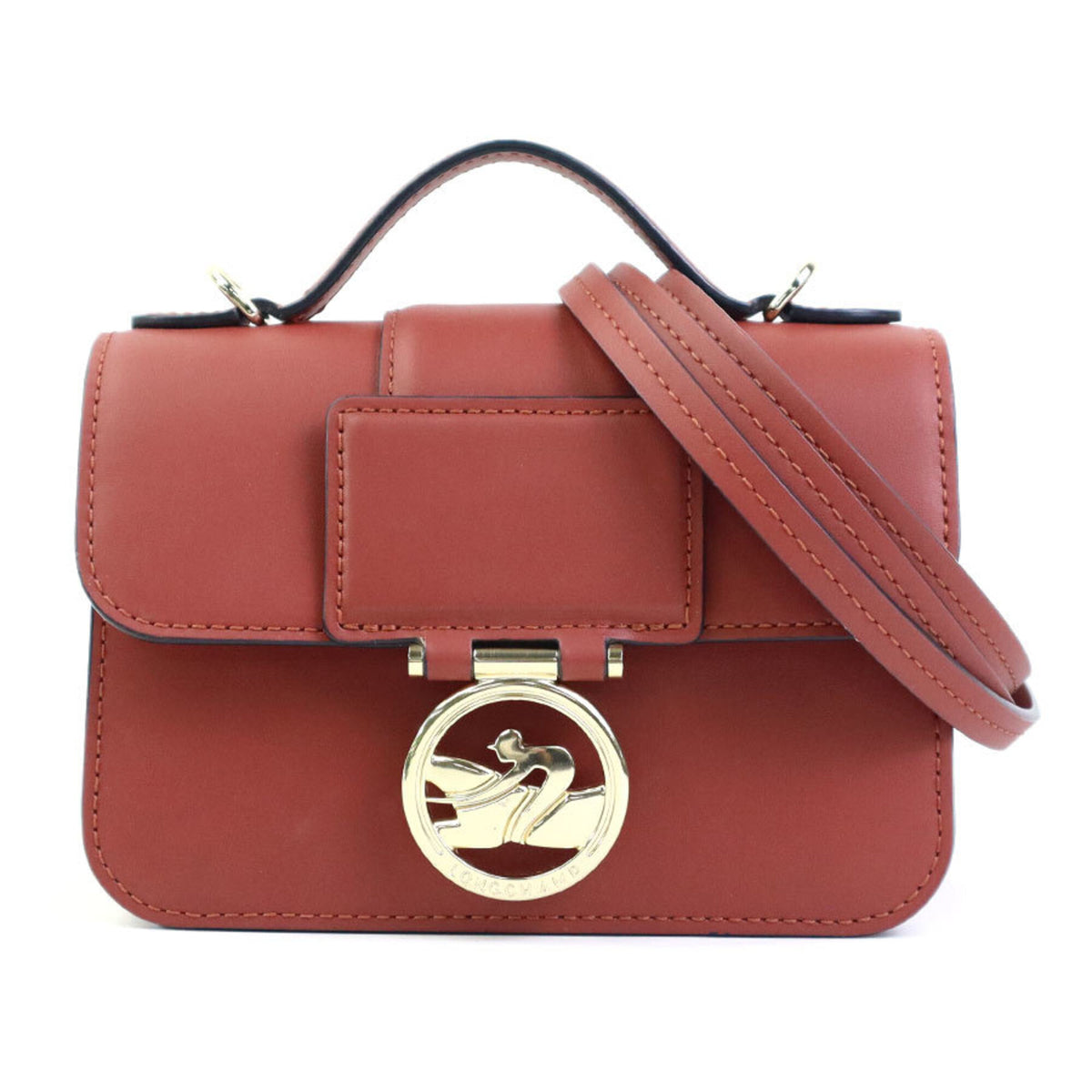 Longchamp Red Brown Leather Shoulder Bag (Pre-Owned)