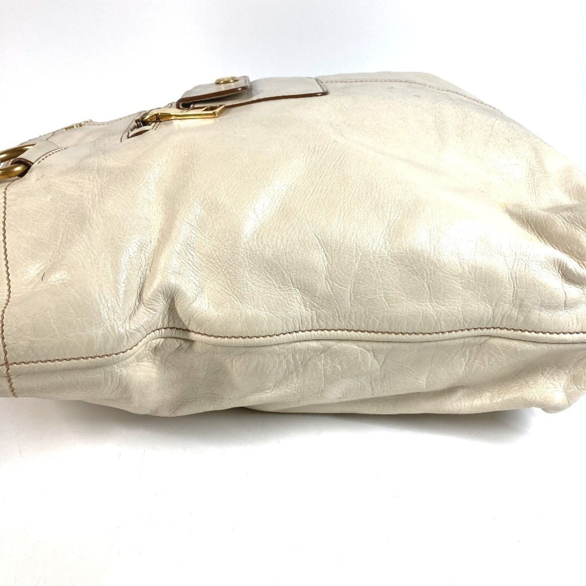 Prada Ivory Leather Shoulder Bag Tote Bag (Pre-Owned)