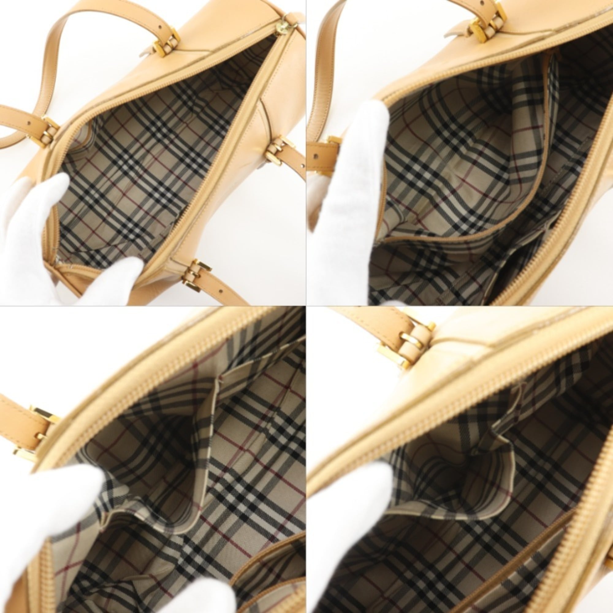 Burberry Beige Leather Handbag Tote Bag (Pre-Owned)