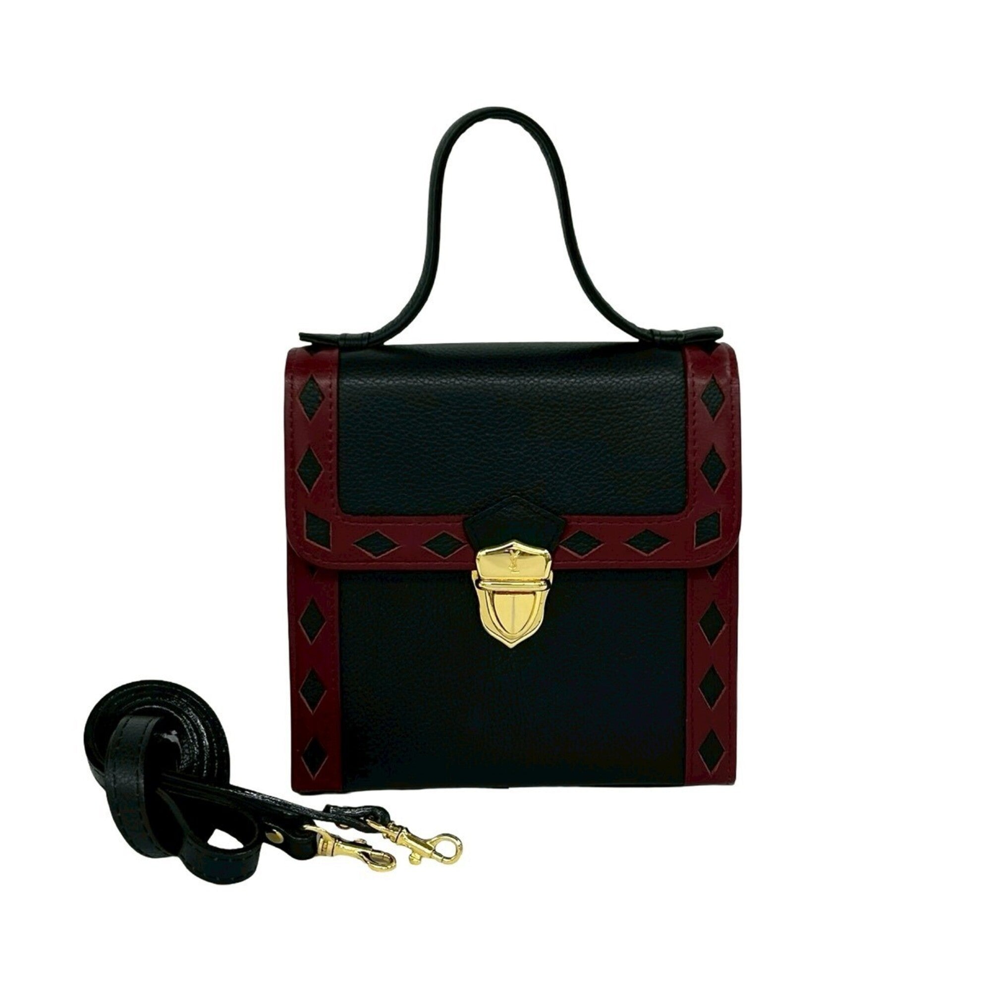 Yves Saint Laurent Black Red Color Leather Handbag Shoulder Bag (Pre-Owned)
