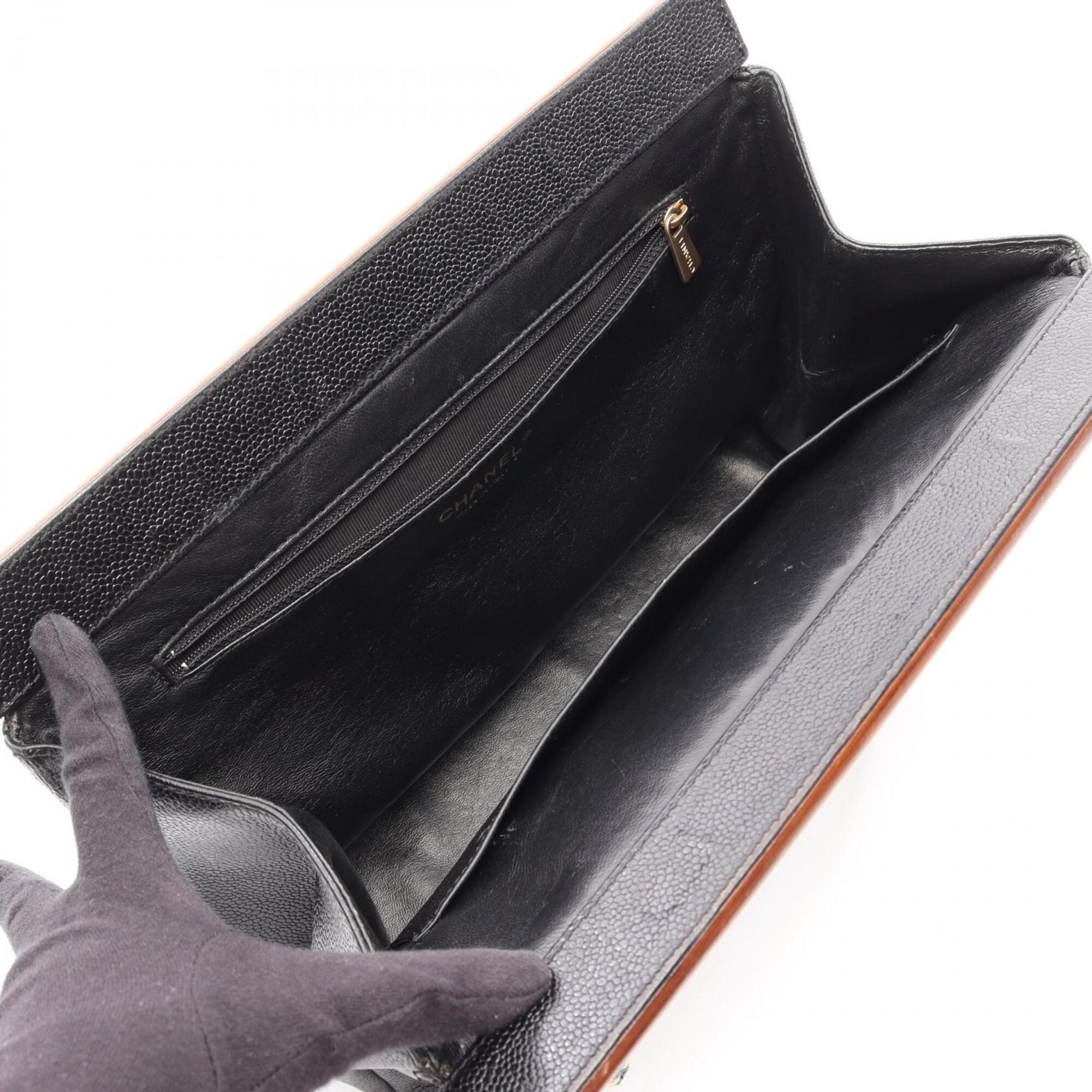 Chanel Black Brown Grained Calfskin Handbag Tote Bag (Pre-Owned)