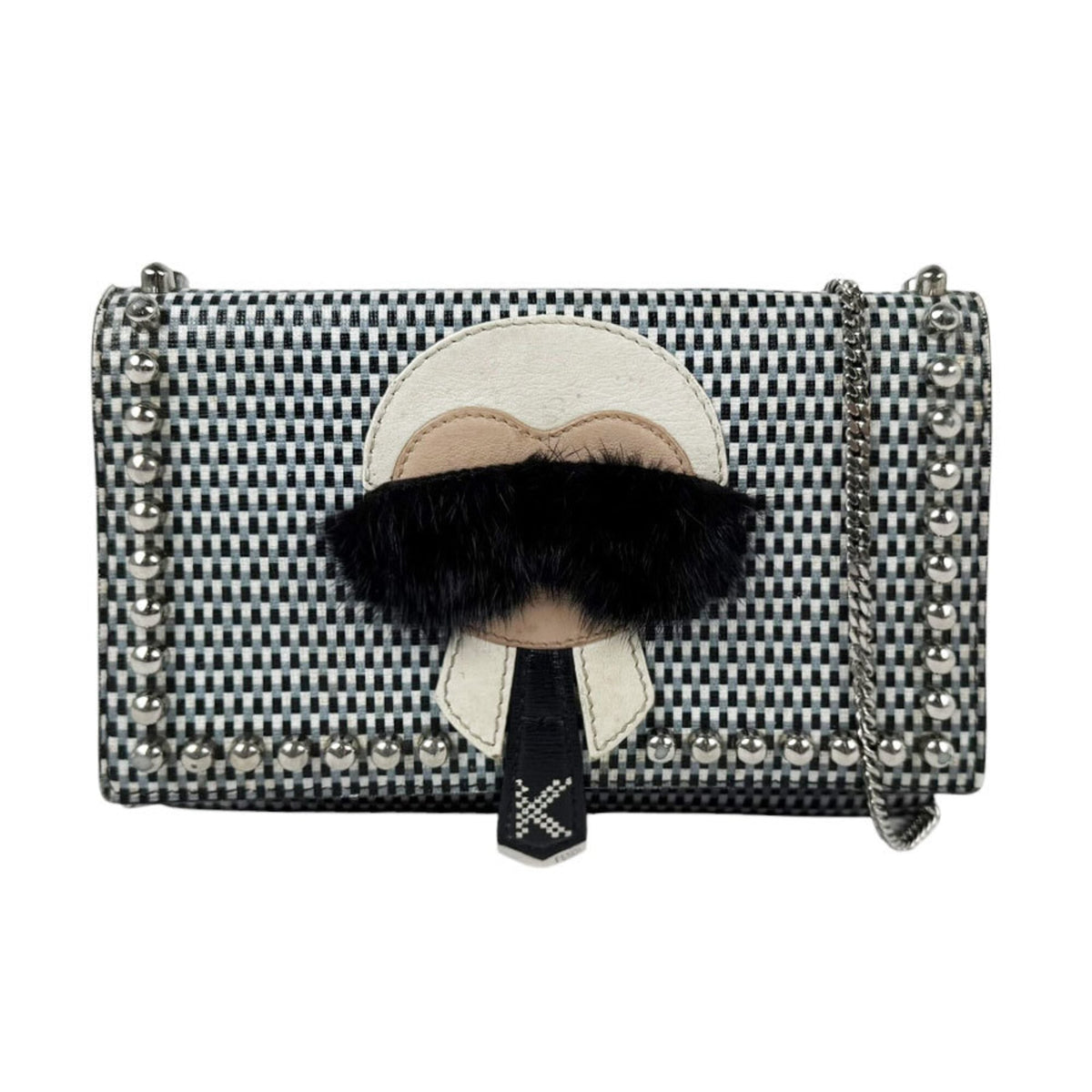 Fendi Black Blue Gray White Leather Shoulder Bag (Pre-Owned)