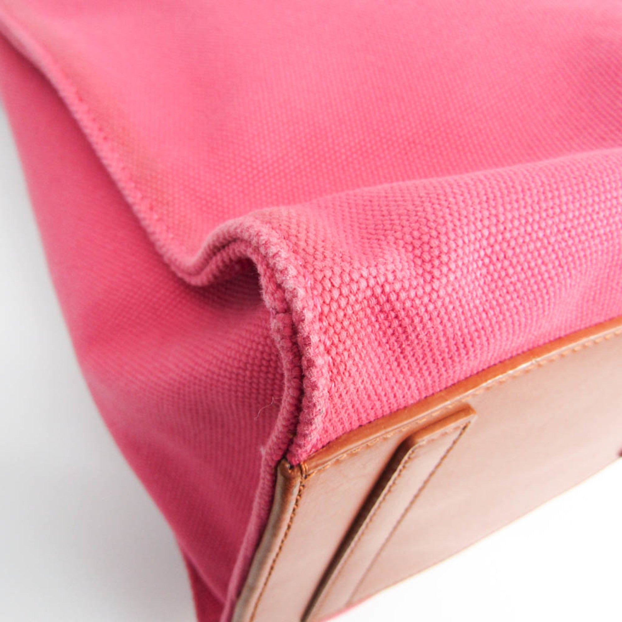 Ralph Lauren Ricky Brown Pink Leather Canvas Handbag Shoulder Bag (Pre-Owned)