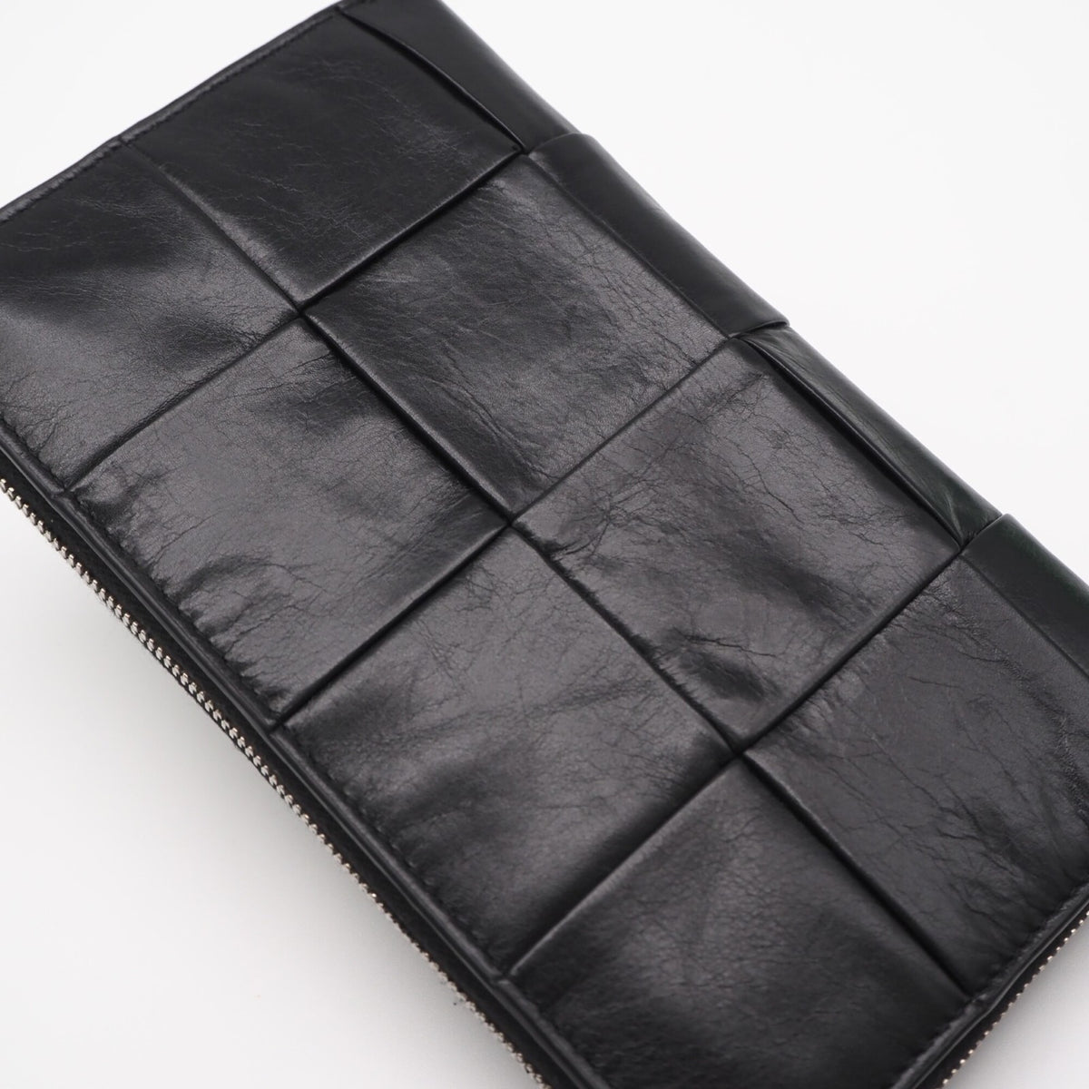 Bottega Veneta Black Nylon Leather Long Wallet (Bi-Fold) (Pre-Owned)