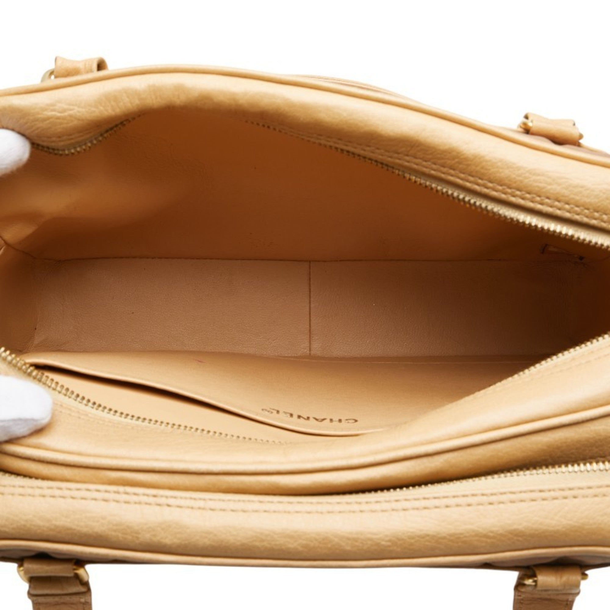 Chanel Beige Brown Canvas Leather Handbag (Pre-Owned)