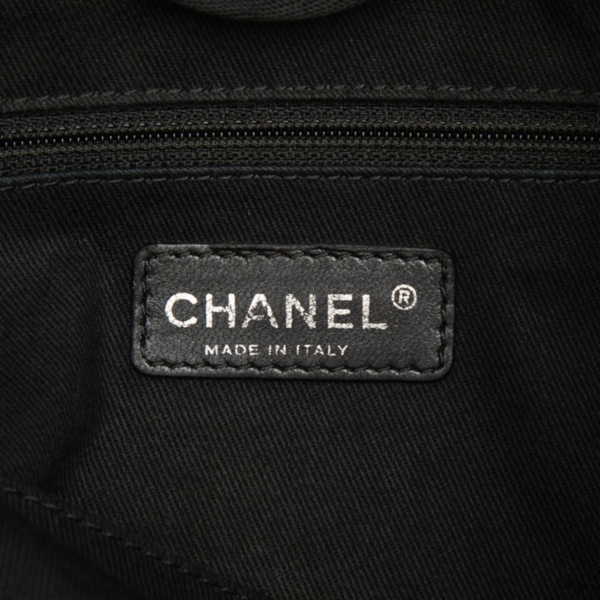 Chanel Black Gray Canvas Leather Shoulder Bag Tote Bag (Pre-Owned)
