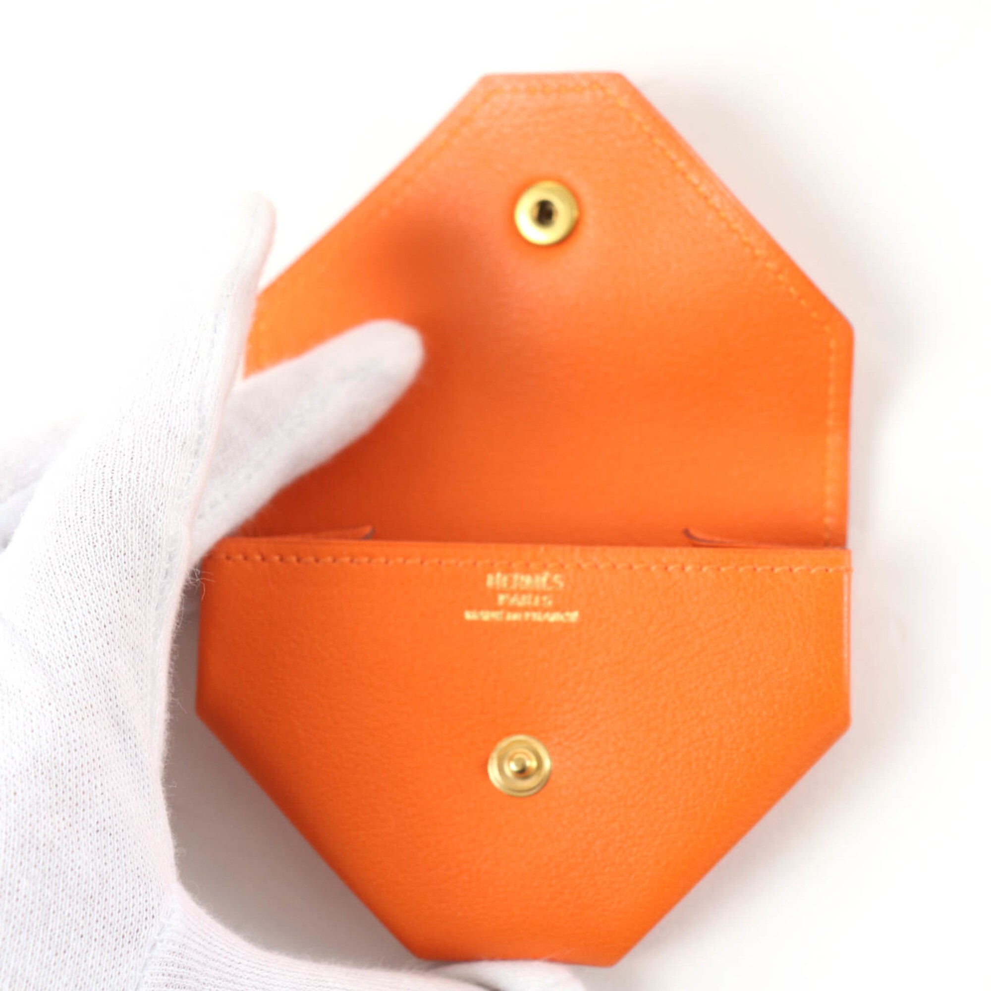 Hermes Orange Leather Coin Purse/Coin Case (Pre-Owned)