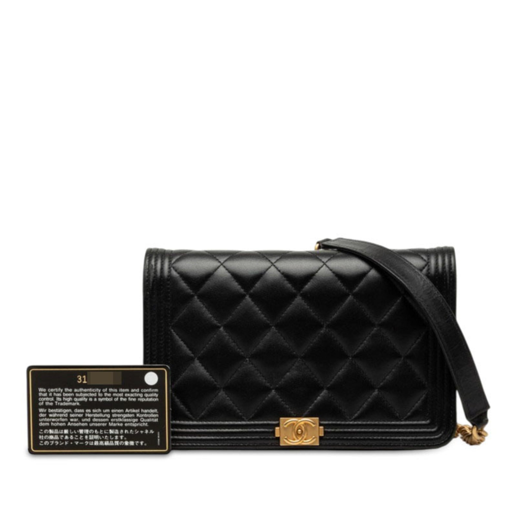 Chanel Boy Chanel Black Leather Chain/Shoulder Wallet (Pre-Owned)