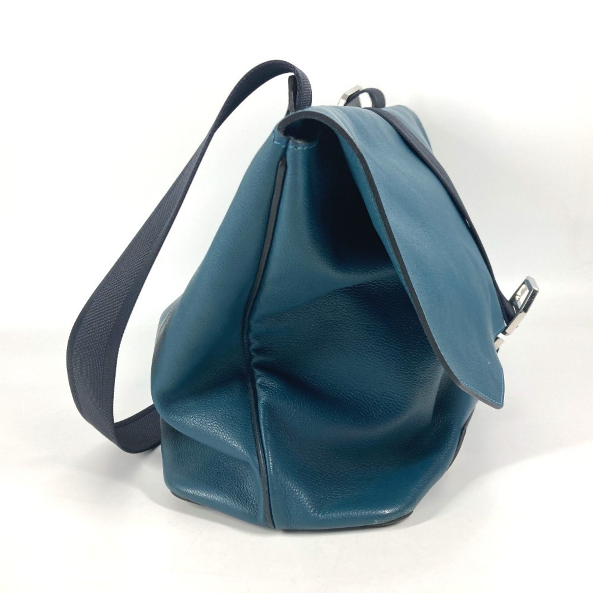 Hermes Blue Navy Leather Messenger Bag Shoulder Bag (Pre-Owned)