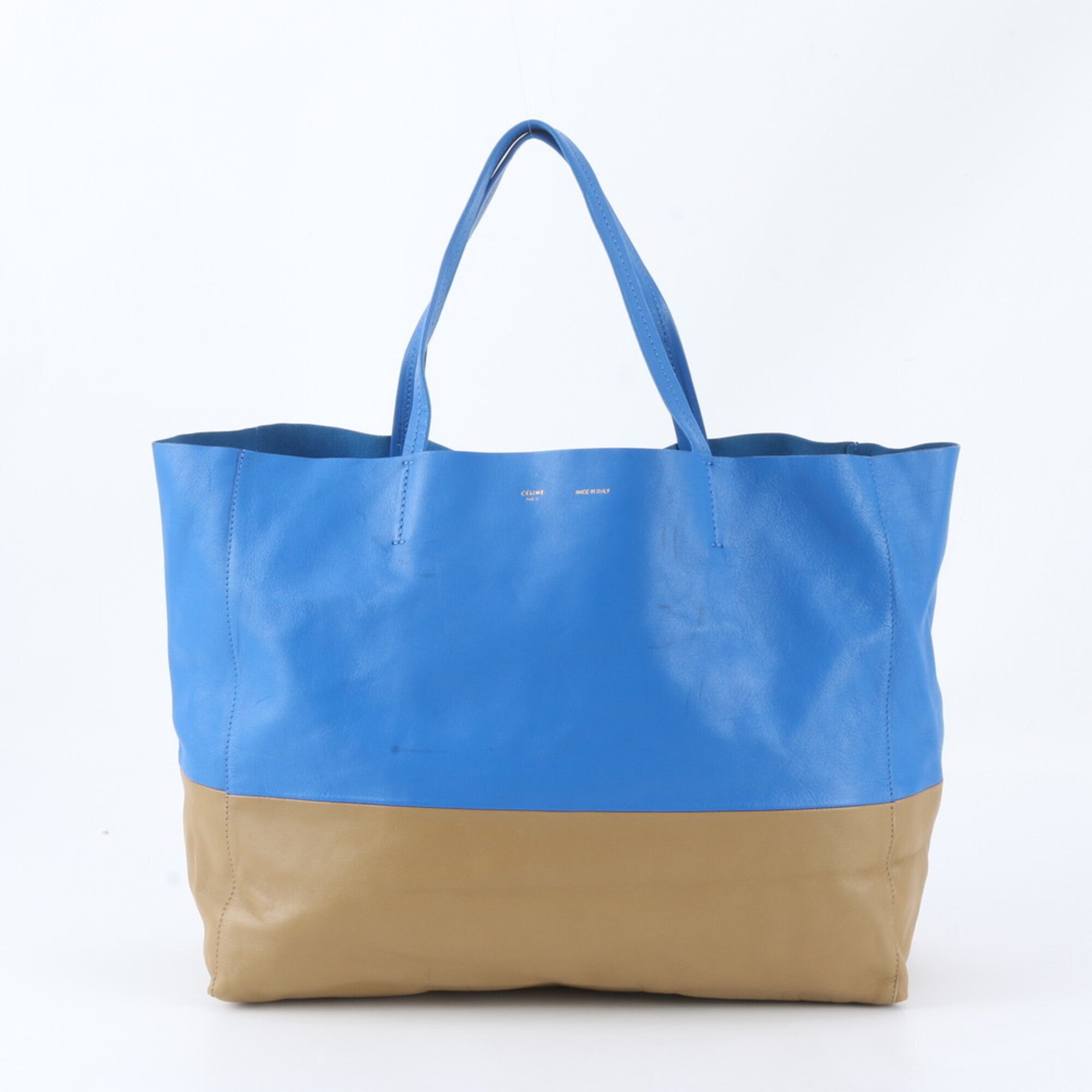 Celine Cabas Blue Brown Leather Handbag Tote Bag (Pre-Owned)