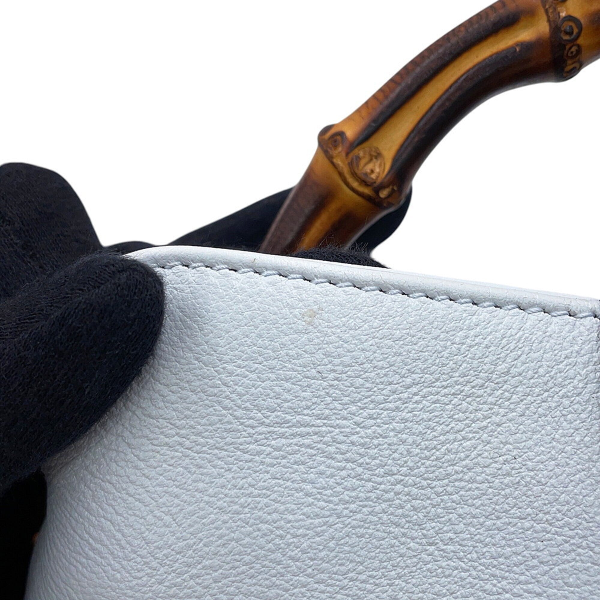 Gucci Light Blue Bamboo Leather Handbag (Pre-Owned)